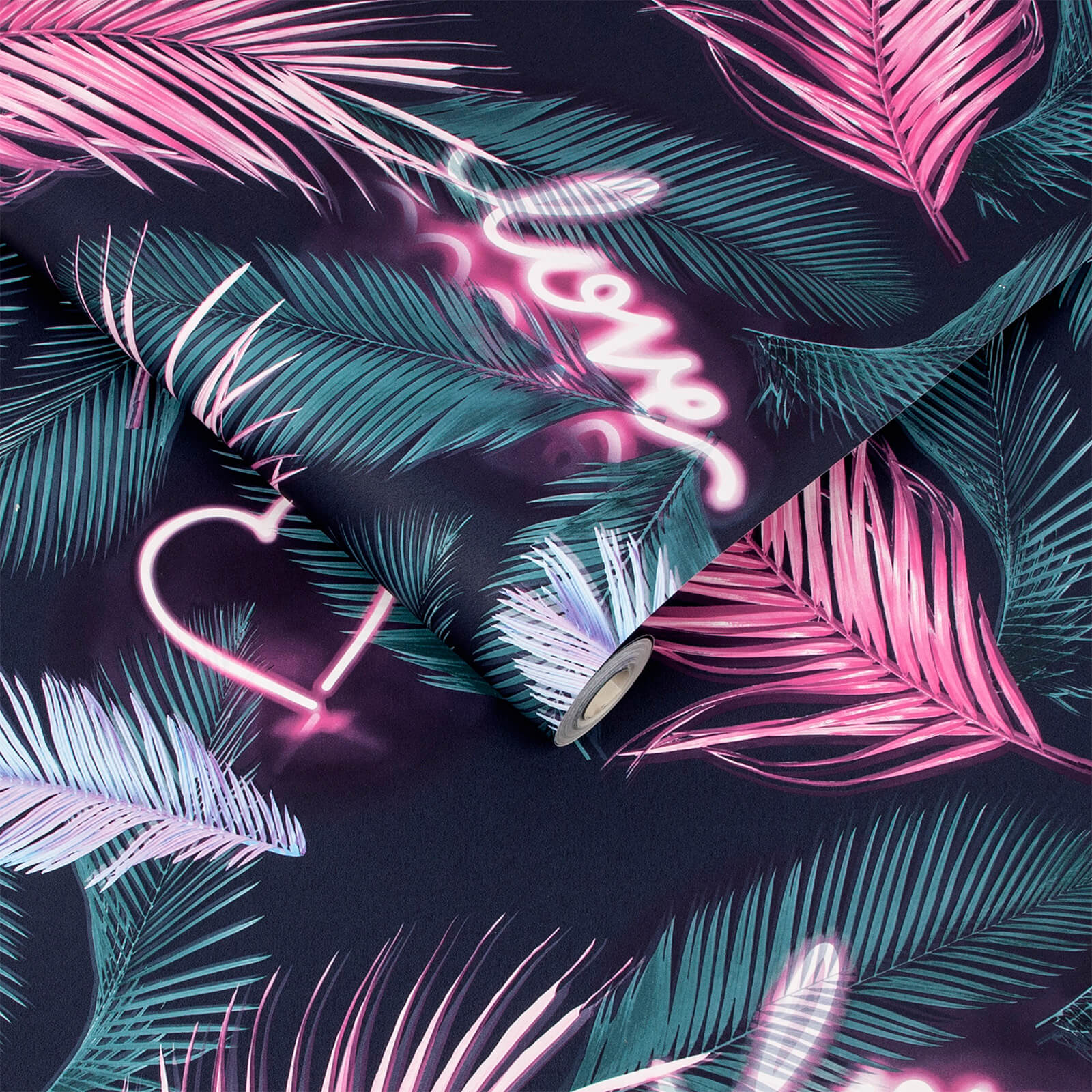 Fresco Neon Love Tropical Floral Wallpaper| 