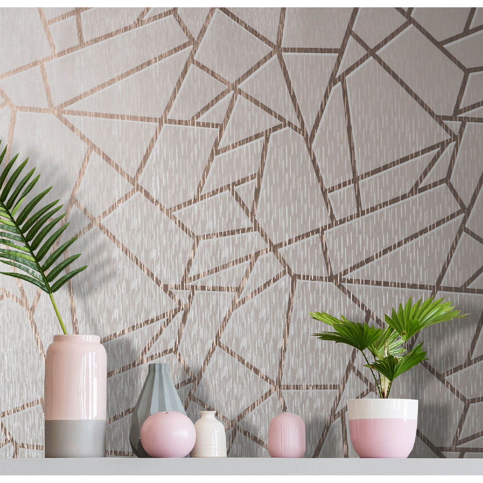 Sublime Pink Theia Metallic Geometric Wallpaper