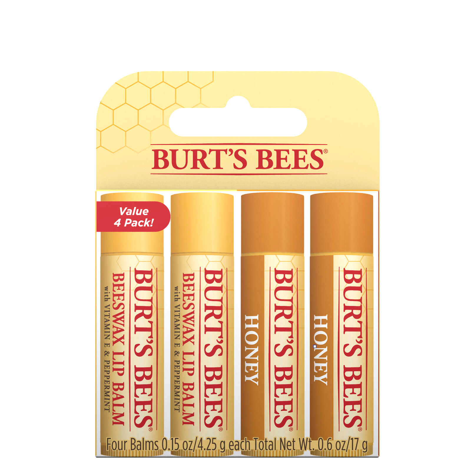 Photos - Lipstick & Lip Gloss Burts Bees Burt's Bees Beeswax and Honey Lip Balm  21446-14 (4 Pack)