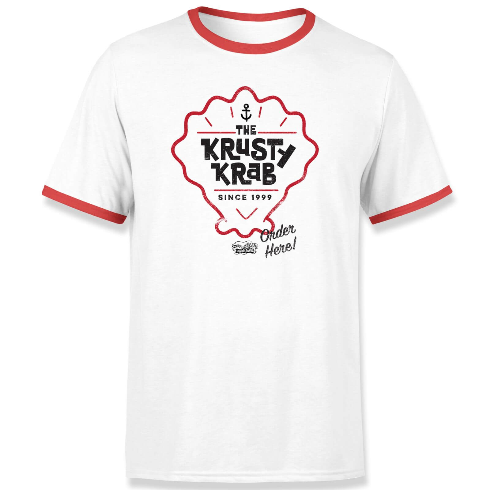 Spongebob Krusty Krab Unisex Ringer T-Shirt - White / Red - XXL - White