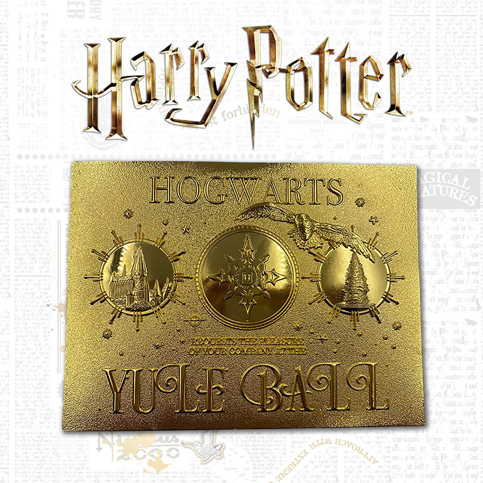 Ticket d'Invitation Harry Potter Bal de Noel Plaque Or 24K Édition Limitee Zavvi Exclusif
