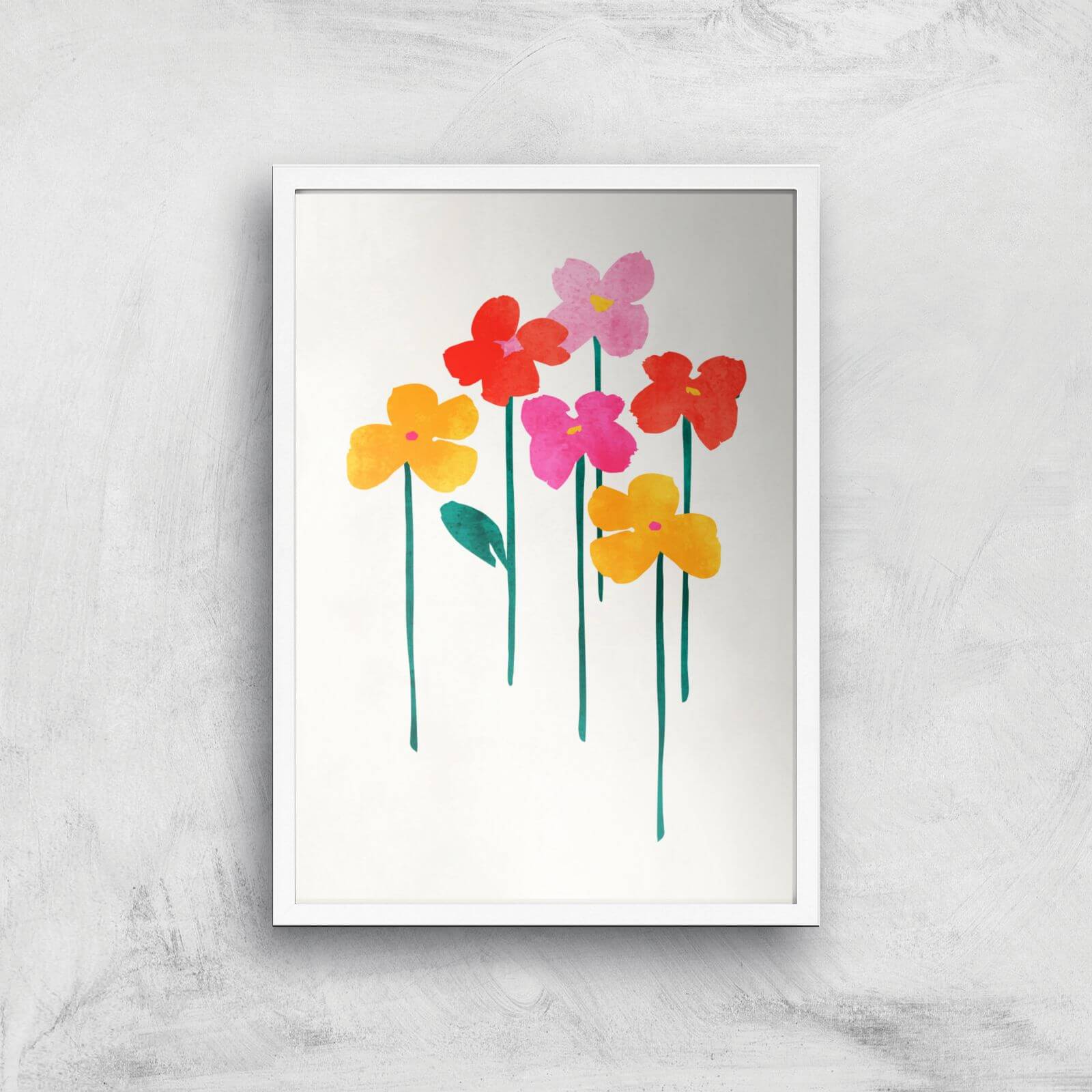 Kubistika Happy Little Flowers Giclee Art Print - A3 - White Frame