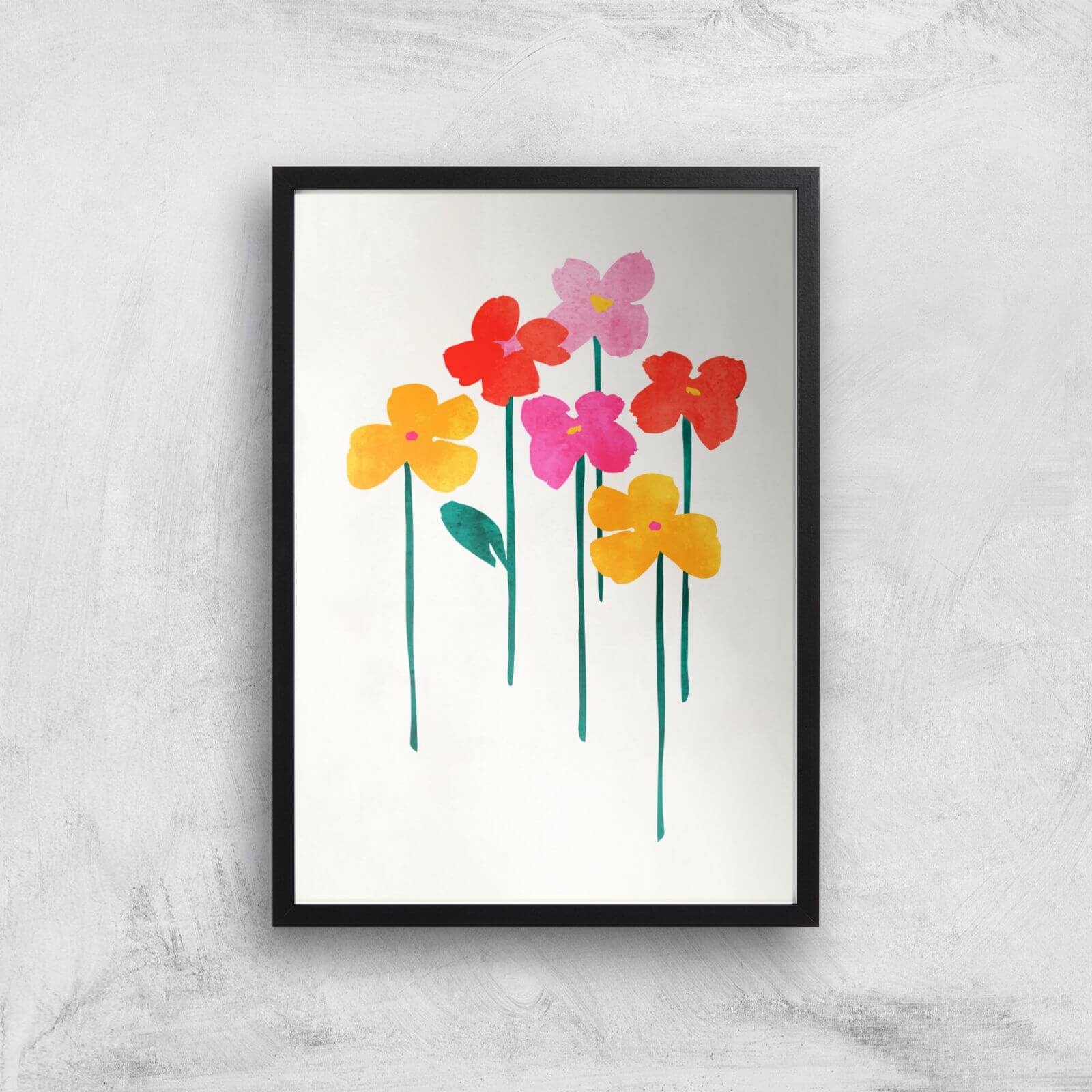 Kubistika Happy Little Flowers Giclee Art Print - A3 - Black Frame