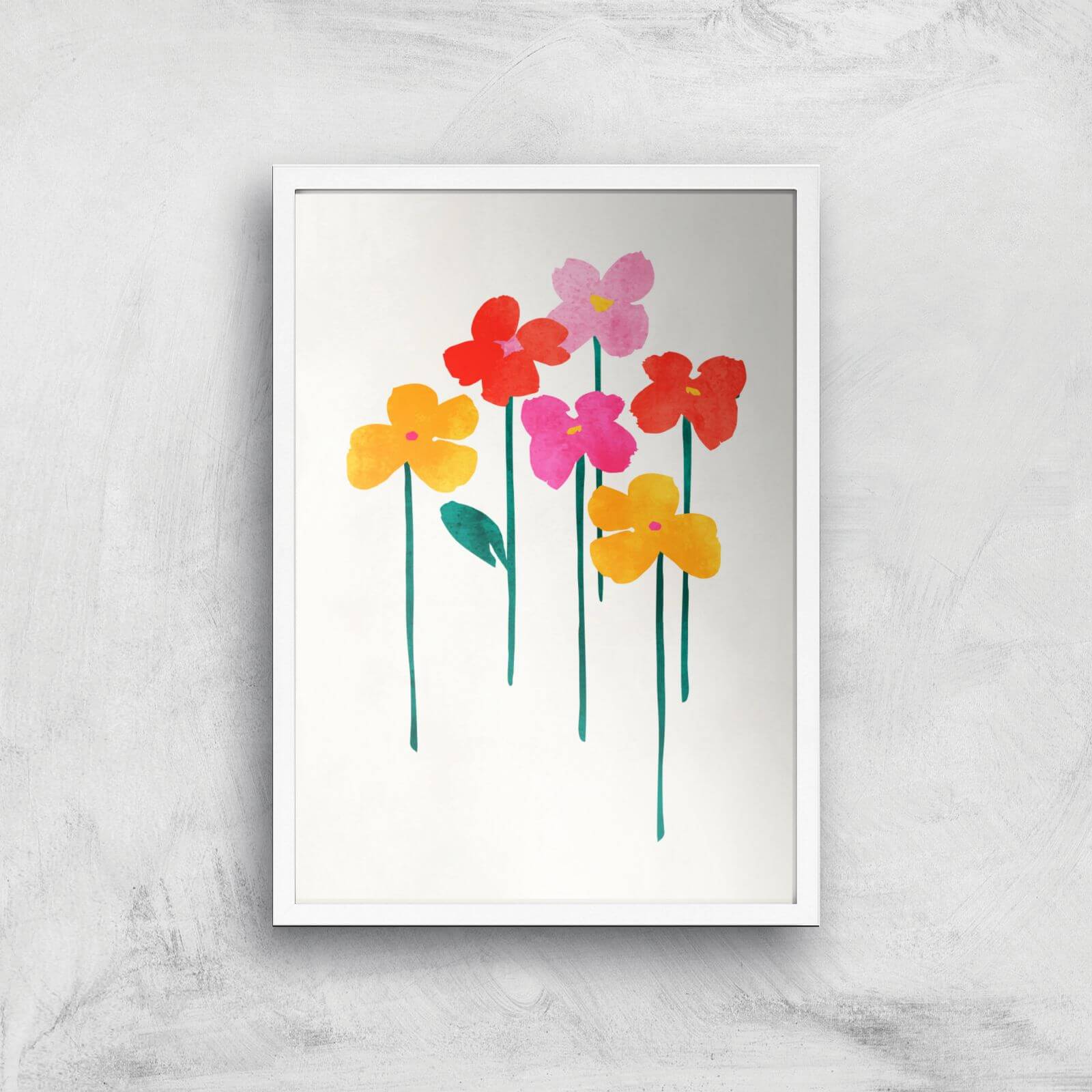 Kubistika Happy Little Flowers Giclee Art Print - A2 - White Frame