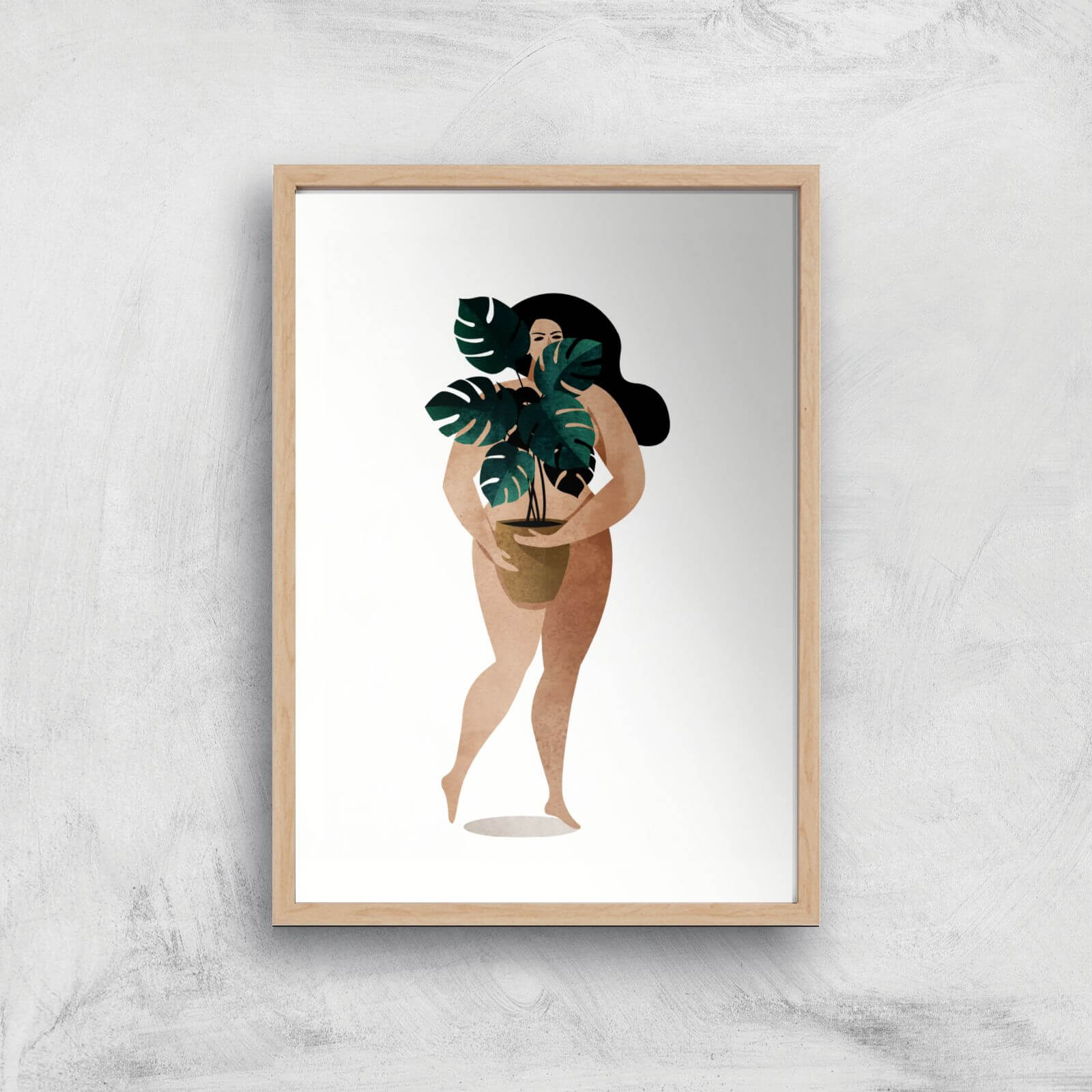 Kubistika Nude With Plant Giclee Art Print - A2 - Wooden Frame