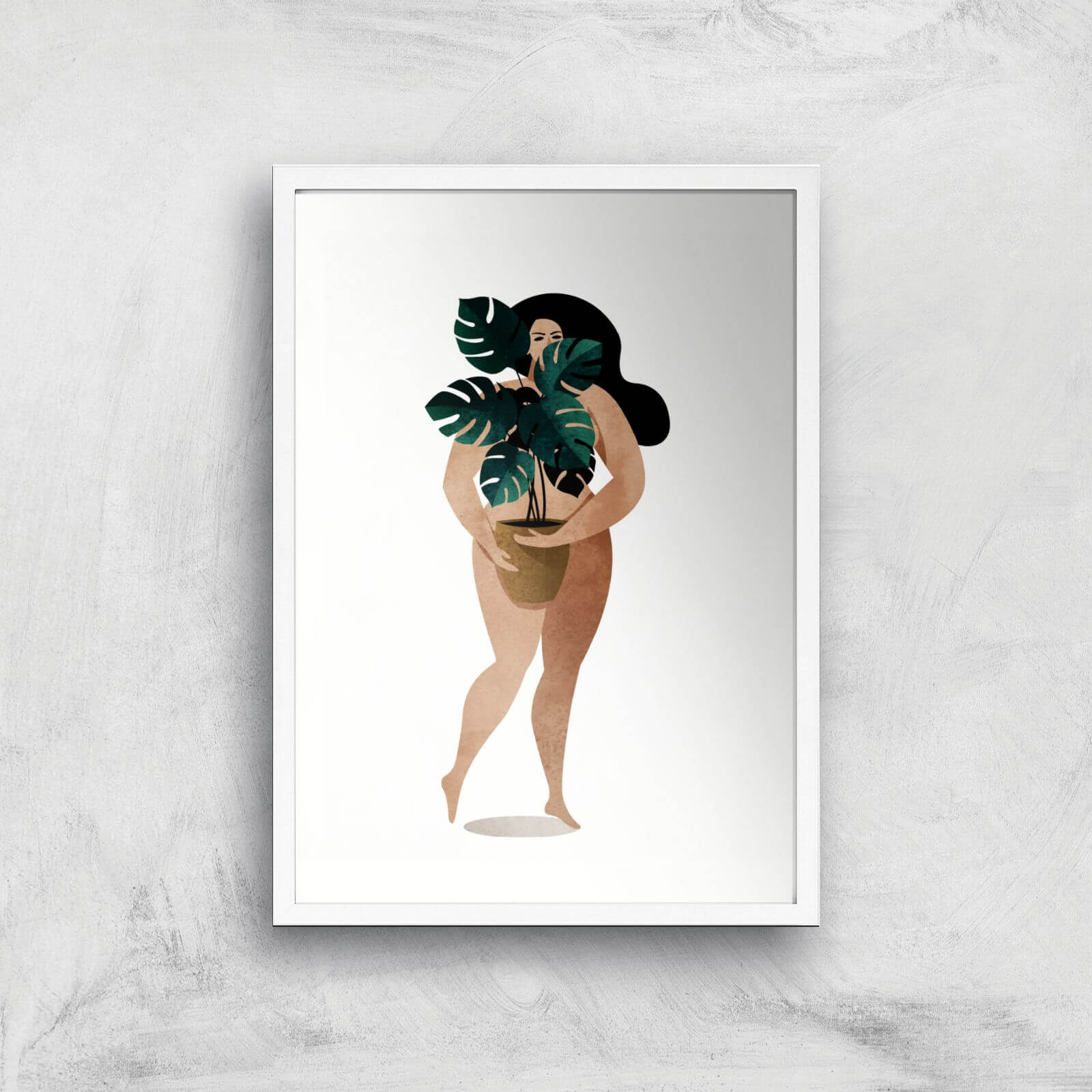 Kubistika Nude With Plant Giclee Art Print - A2 - White Frame