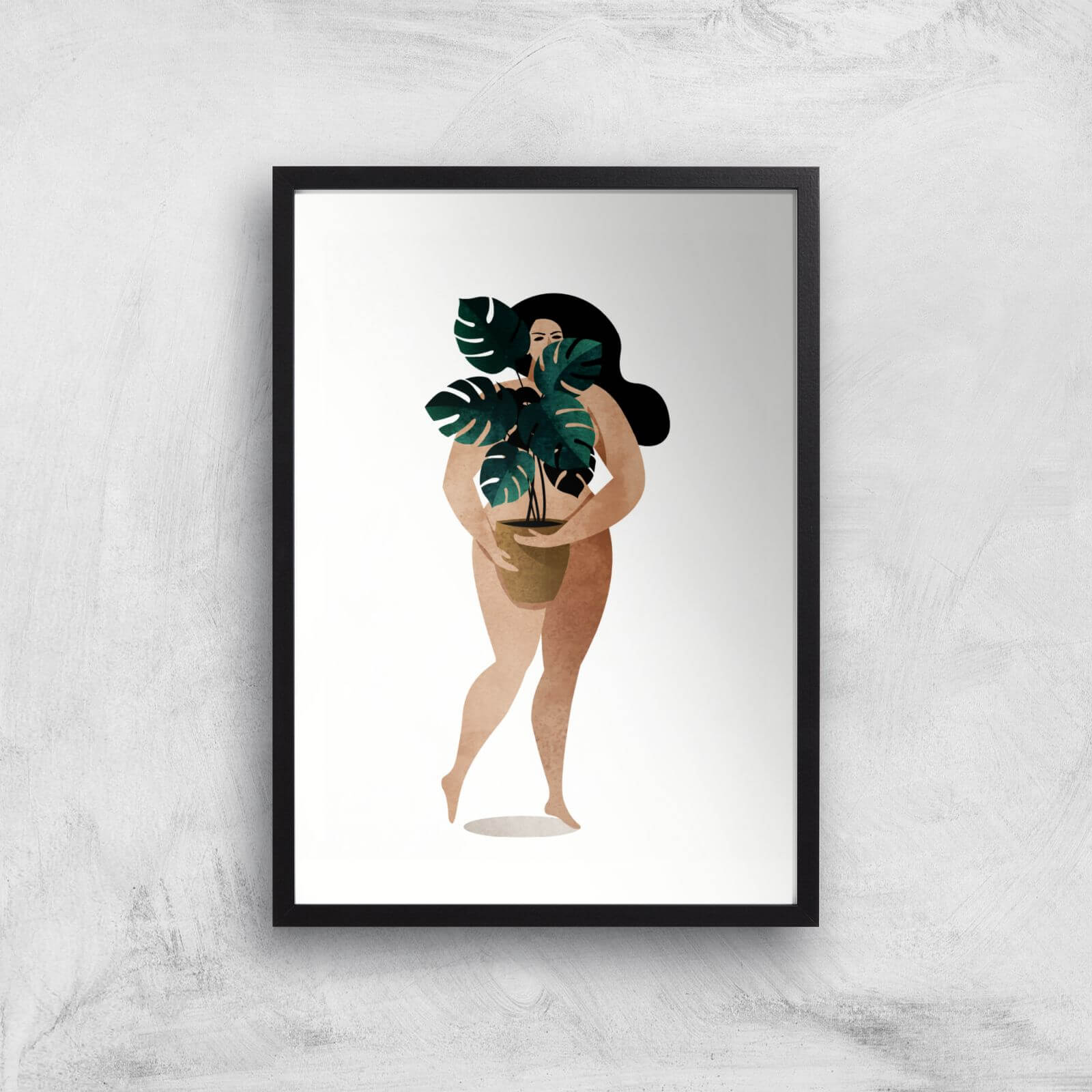 Kubistika Nude With Plant Giclee Art Print - A2 - Black Frame