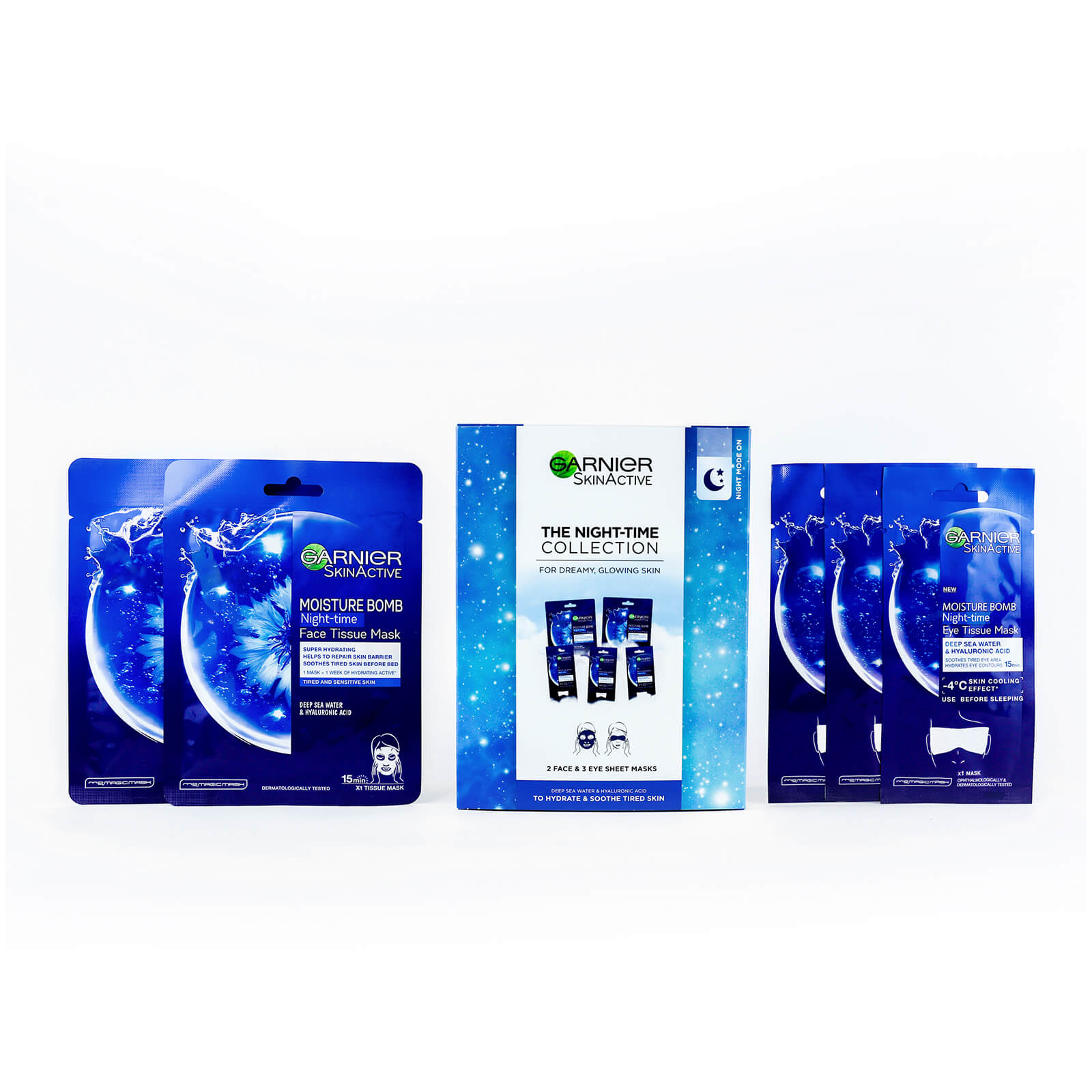 

Garnier Moisture Bomb Night-Time Sheet Mask Collection with Deep Sea Water and Hyaluronic Acid