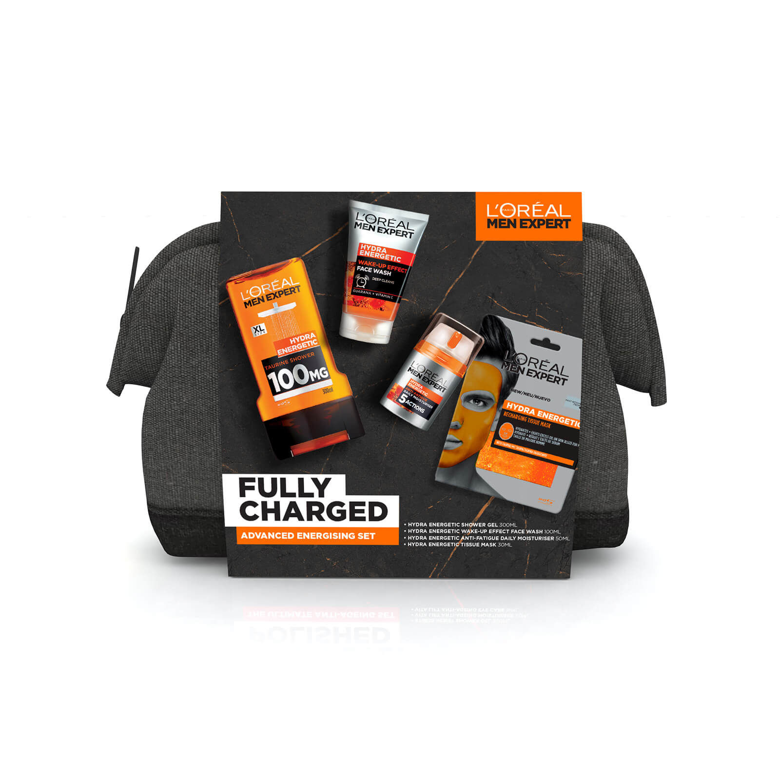 L'Oreal Paris Men Expert Fully Charged Washbag 4 Piece Gift Set for Him