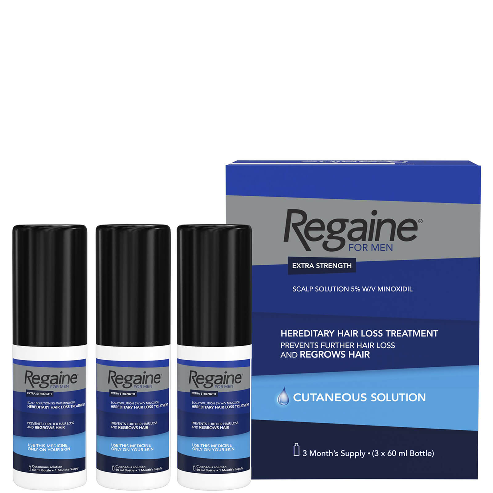 Image of Regaine for Men Extra Strength Scalp Solution (3 Month Supply) 3 x 60ml
