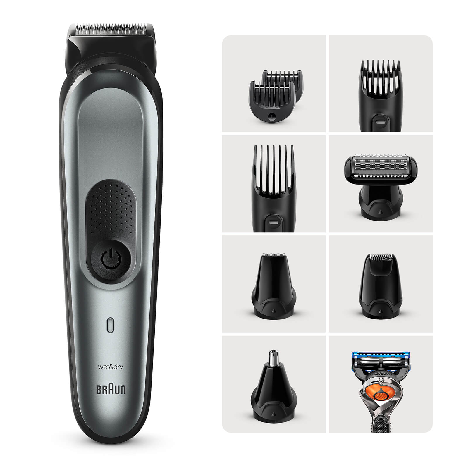 

Braun All-in-one Trimmer with 8 attachments and Gillette Razor - Black/Metallic Grey