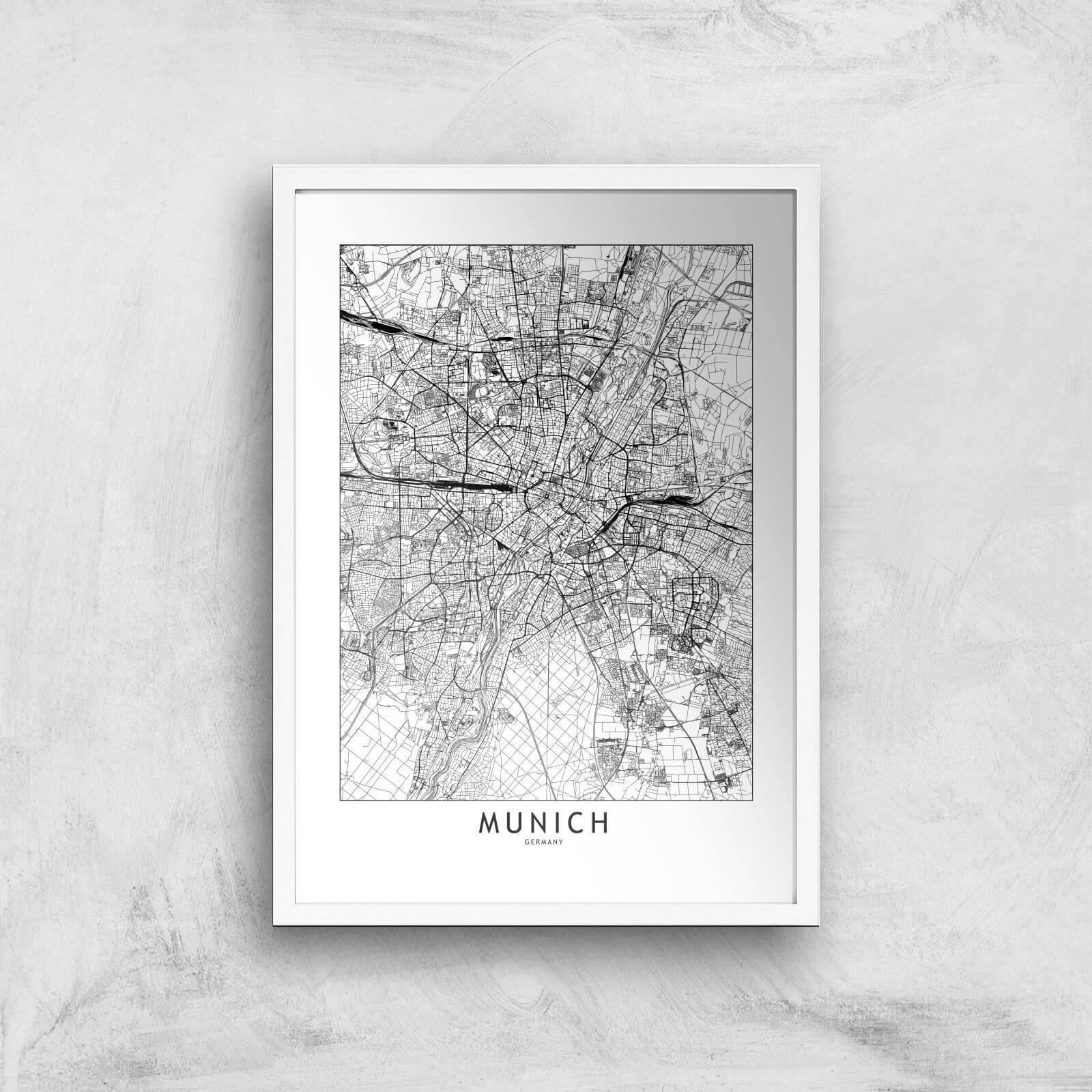 Munich City Map Giclee Art Print - A3 - White Frame