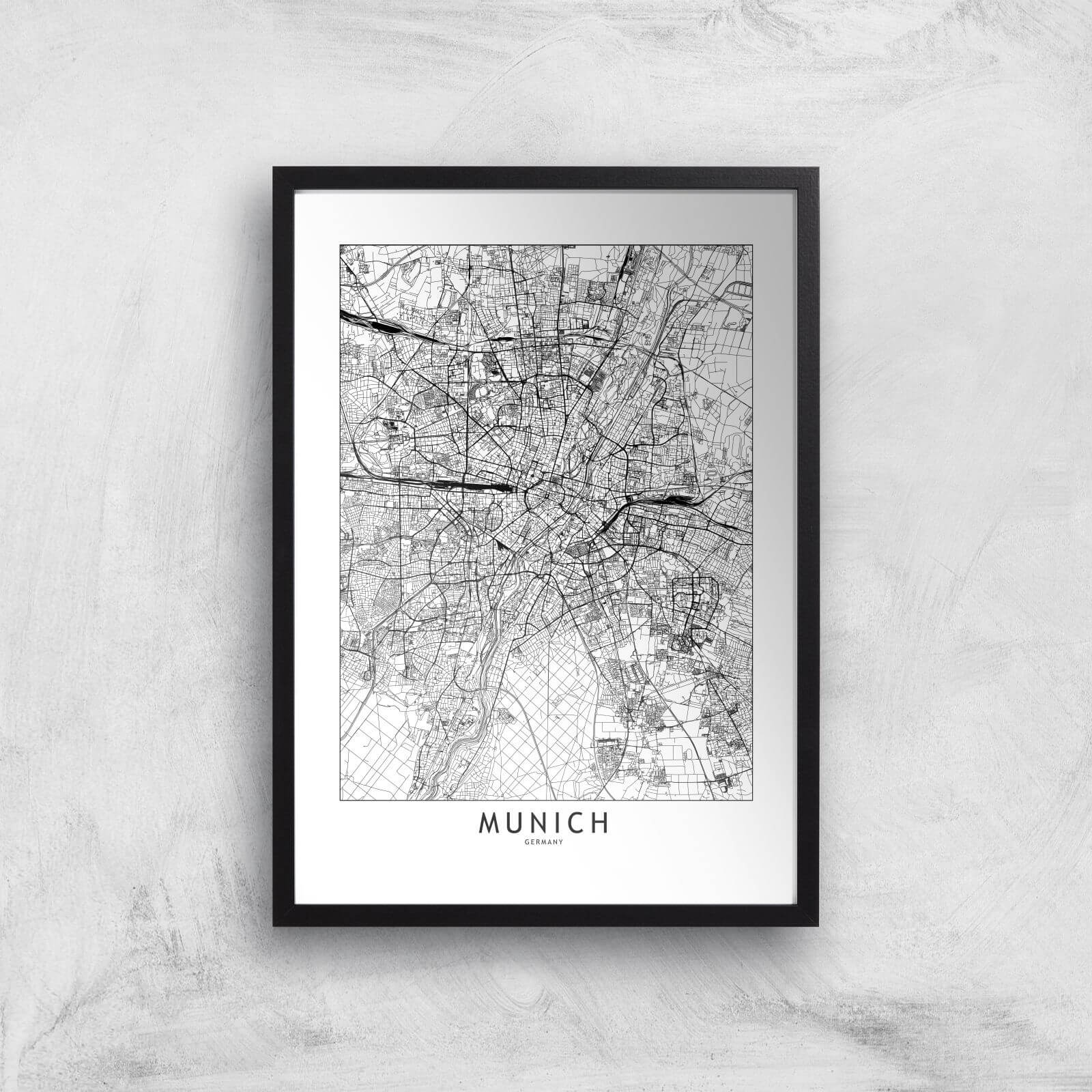 Munich City Map Giclee Art Print - A3 - Black Frame