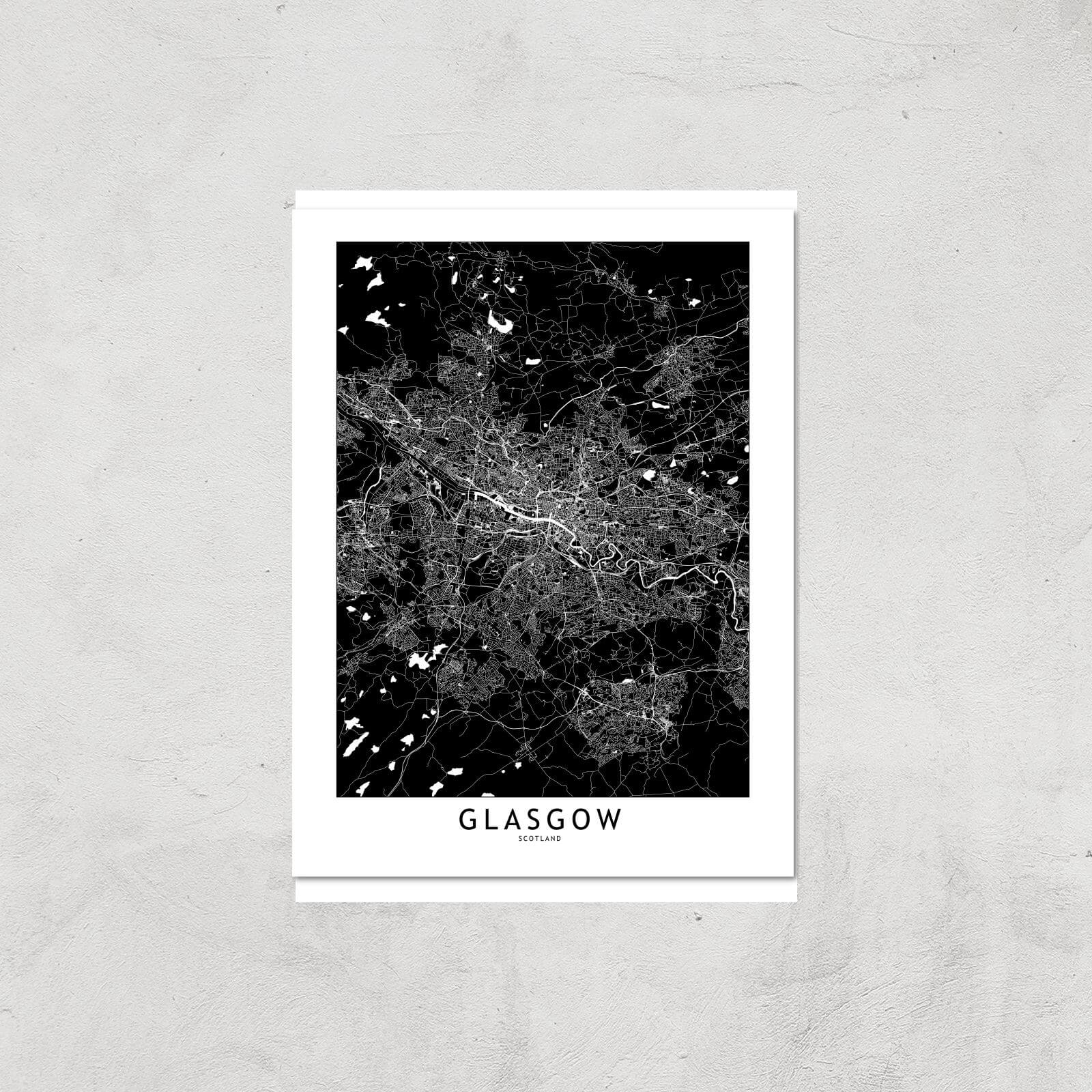Negative Glasgow City Map Giclee Art Print - A3 - Print Only