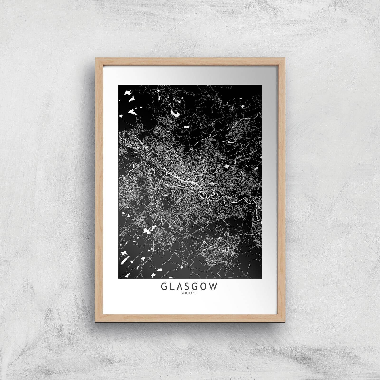 Negative Glasgow City Map Giclee Art Print - A3 - Wooden Frame