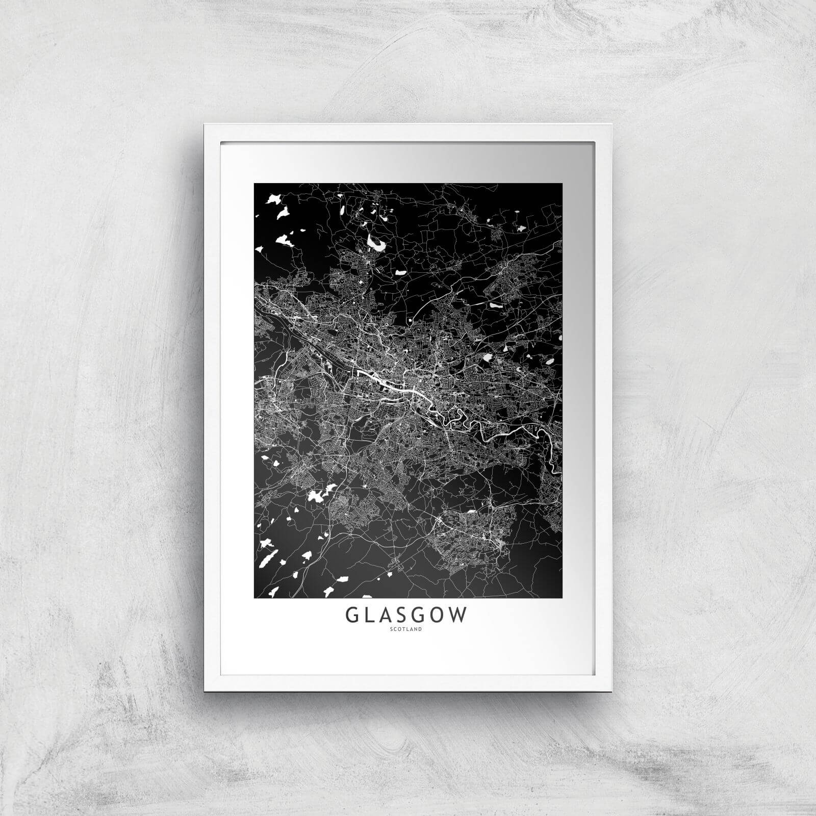 Negative Glasgow City Map Giclee Art Print - A3 - White Frame