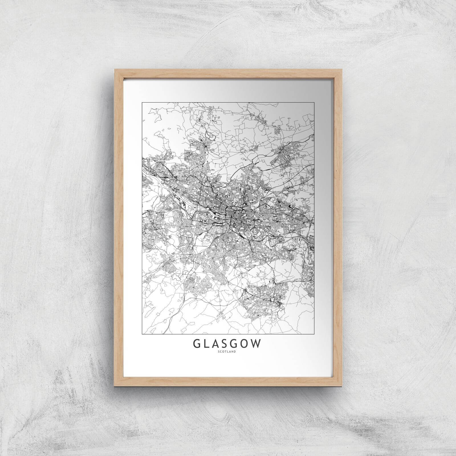 Glasgow City Map Giclee Art Print - A4 - Wooden Frame