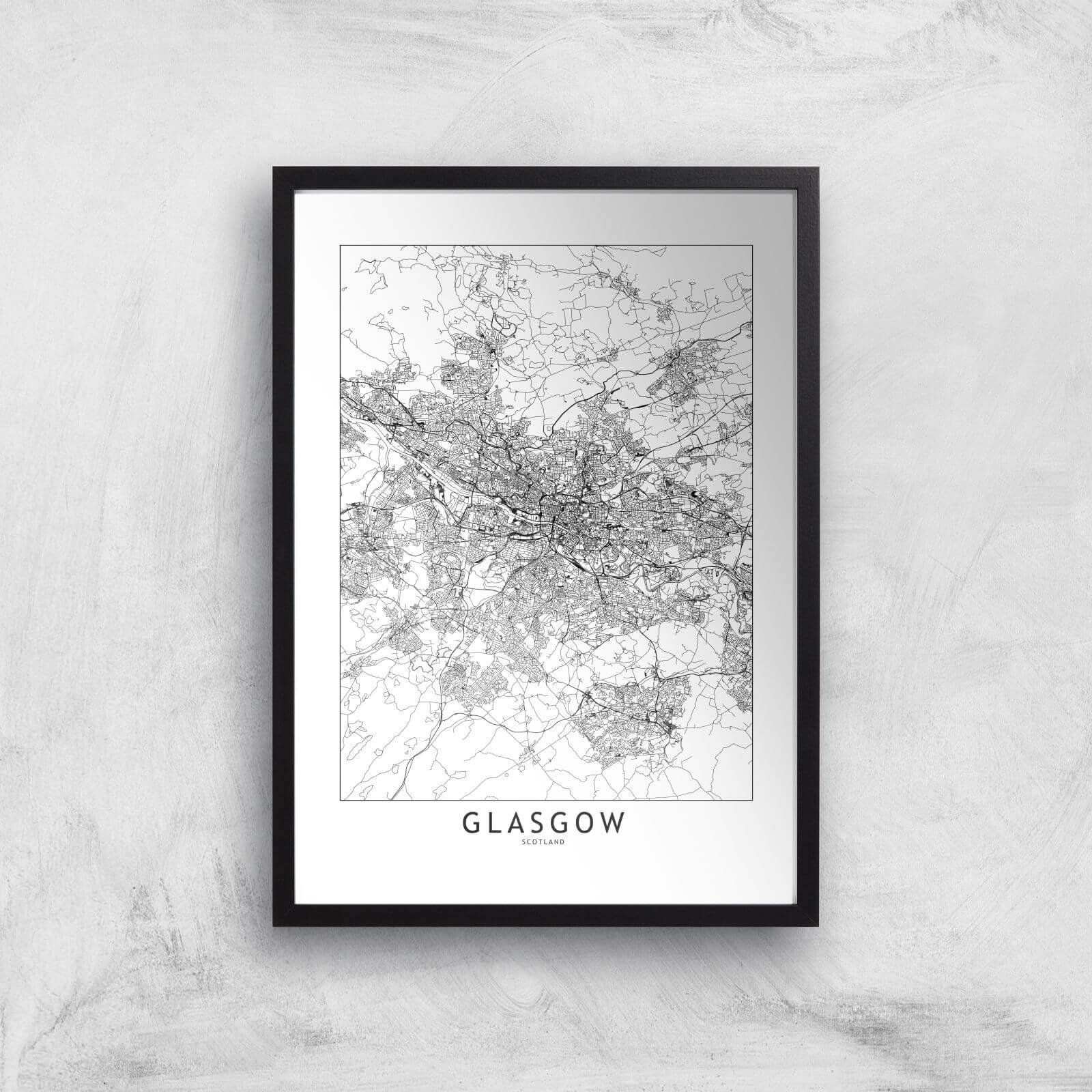 Glasgow City Map Giclee Art Print - A3 - Black Frame