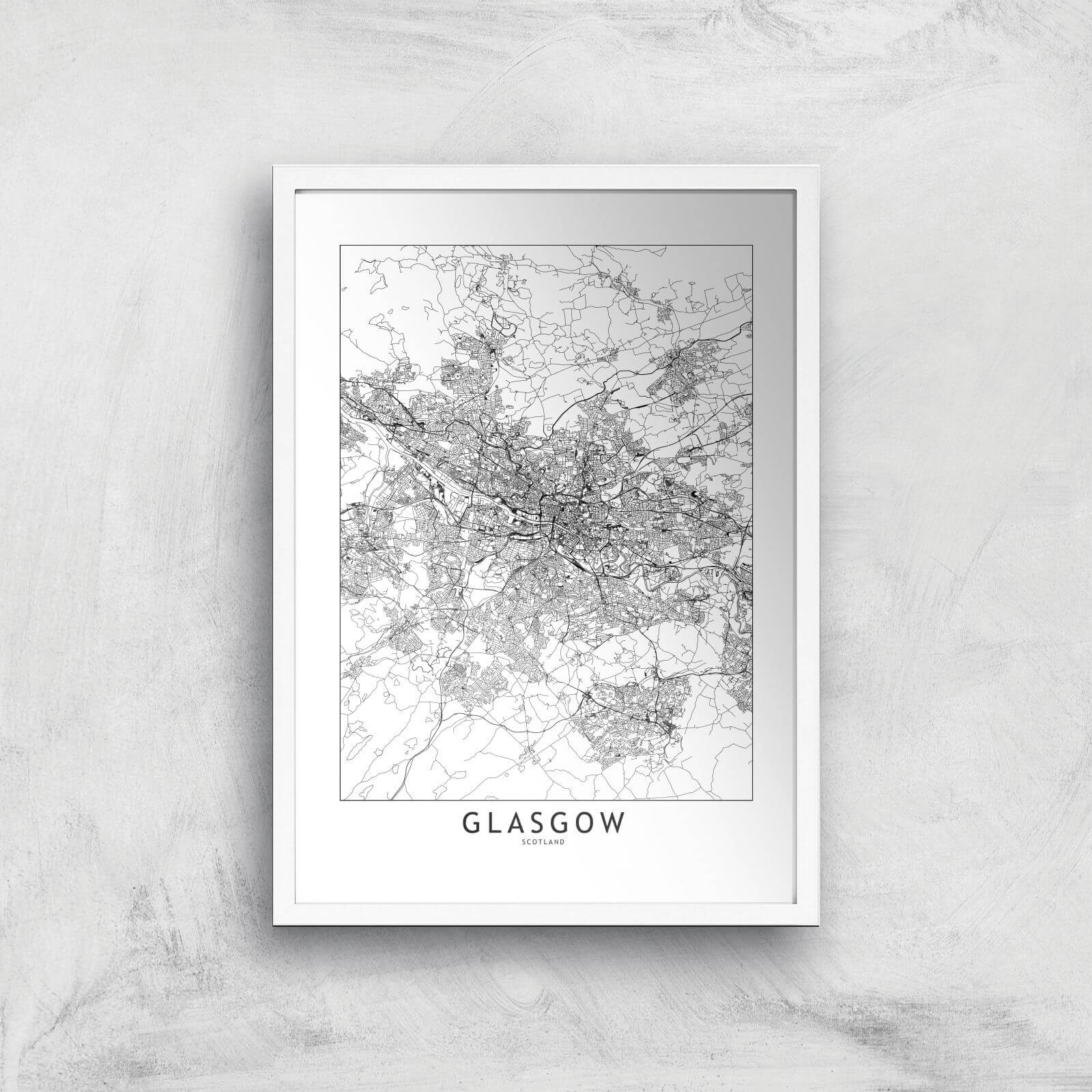 Glasgow City Map Giclee Art Print - A2 - White Frame