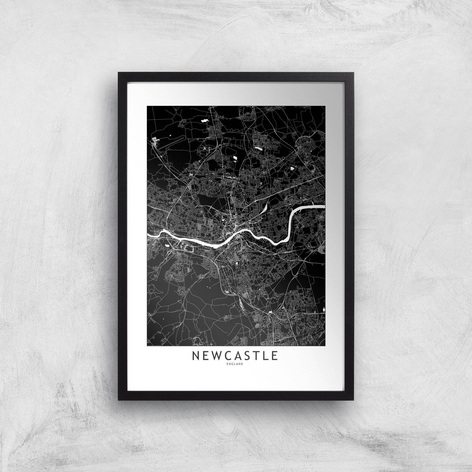 Negative Newcastle City Map Giclee Art Print - A2 - Black Frame