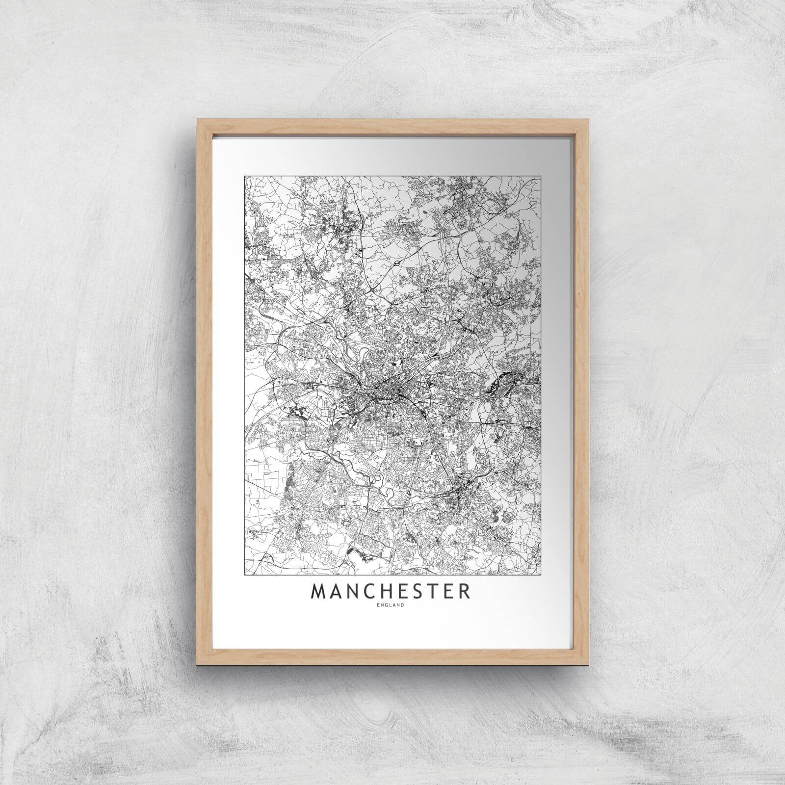 Manchester City Map Giclee Art Print - A3 - Wooden Frame