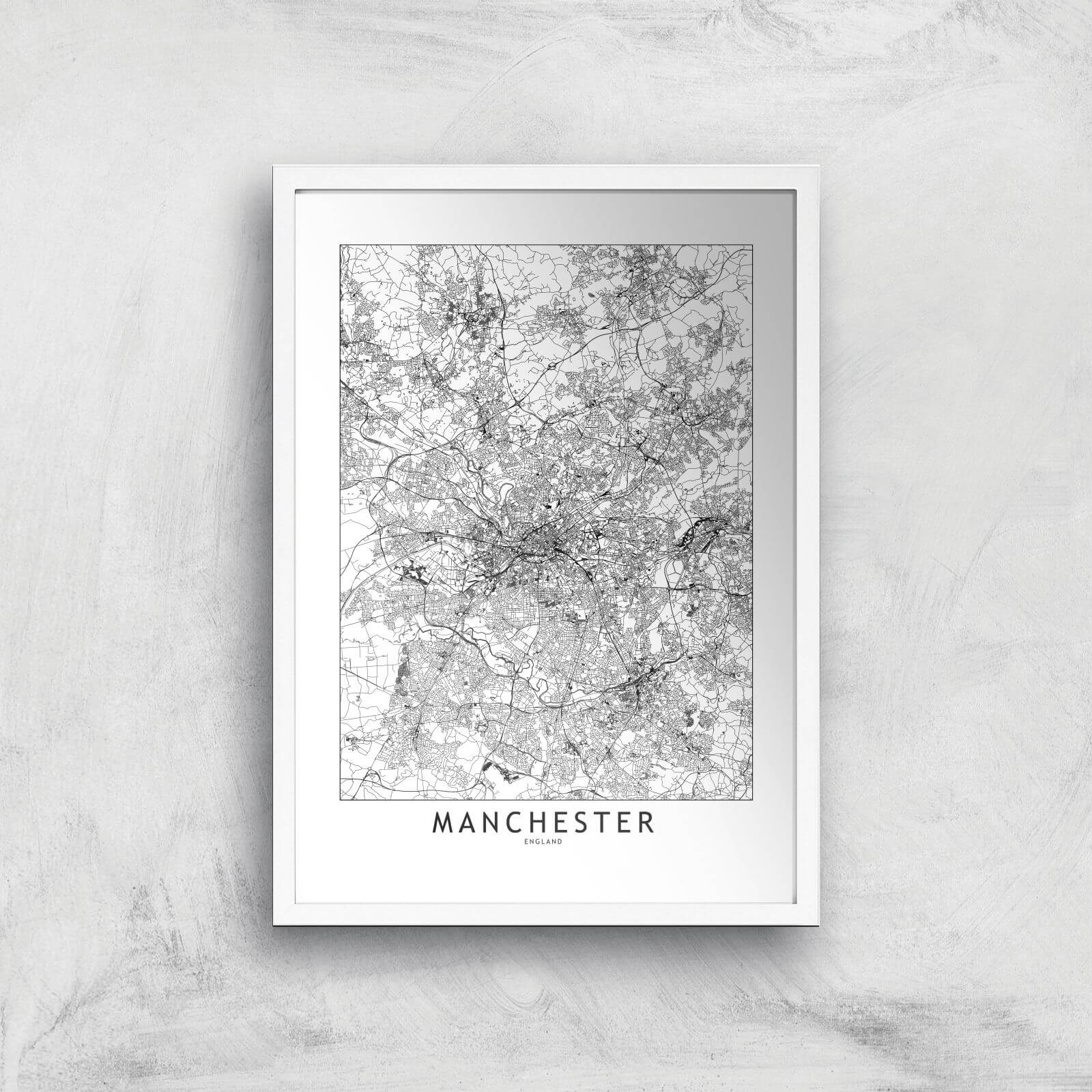 Manchester City Map Giclee Art Print - A3 - White Frame