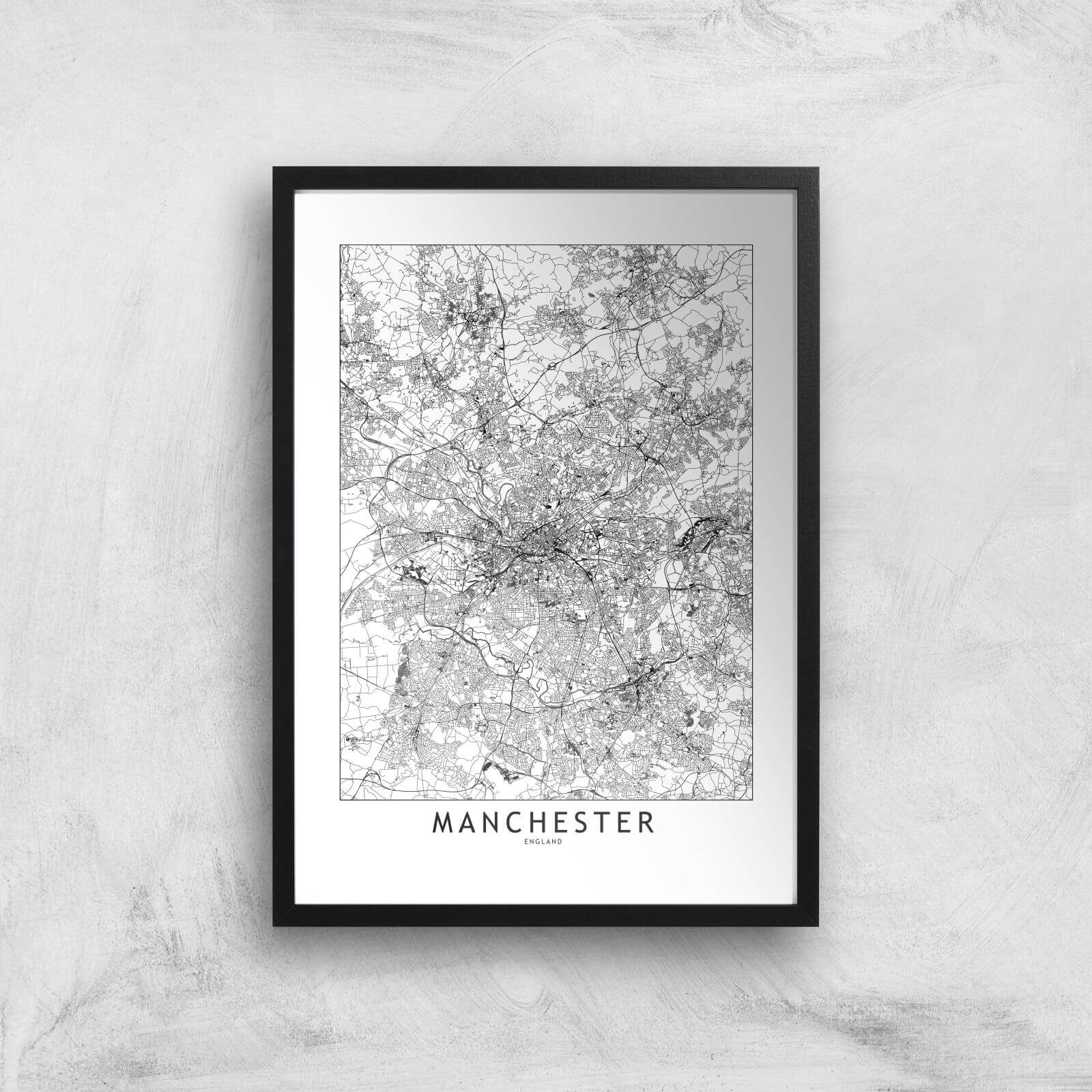 Manchester City Map Giclee Art Print - A2 - Black Frame