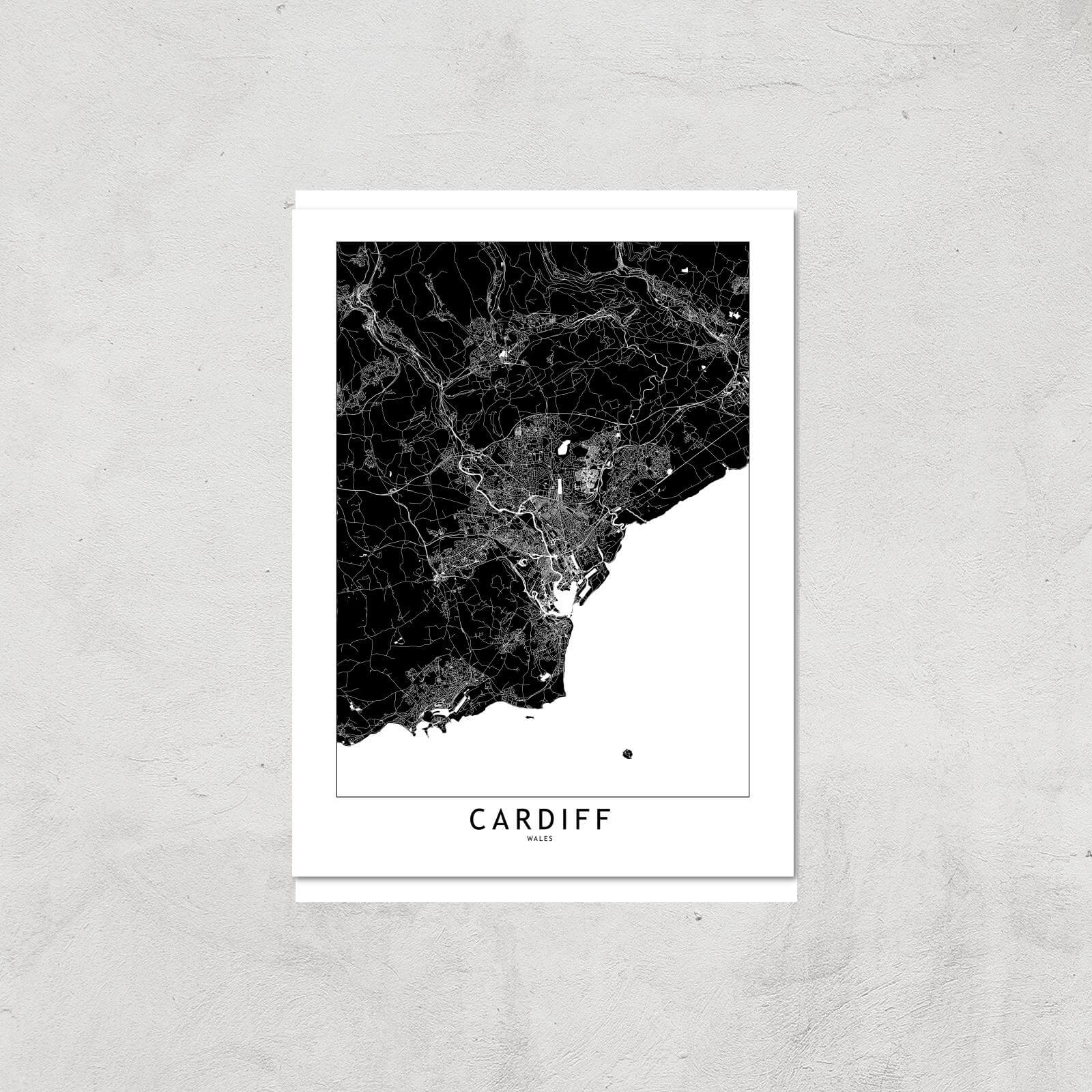 Negative Cardiff City Map Giclee Art Print - A2 - Print Only
