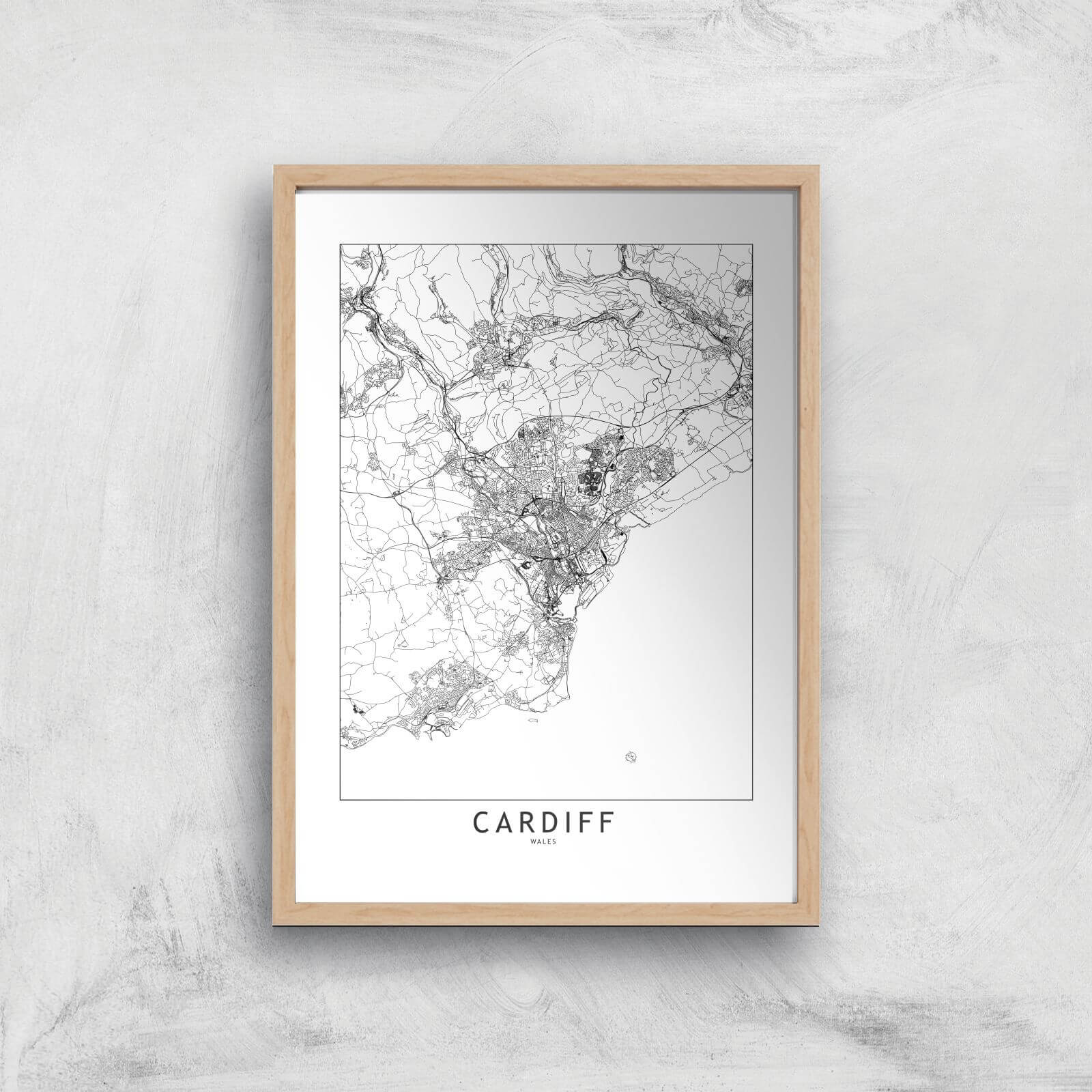 Cardiff City Map Giclee Art Print - A4 - Wooden Frame