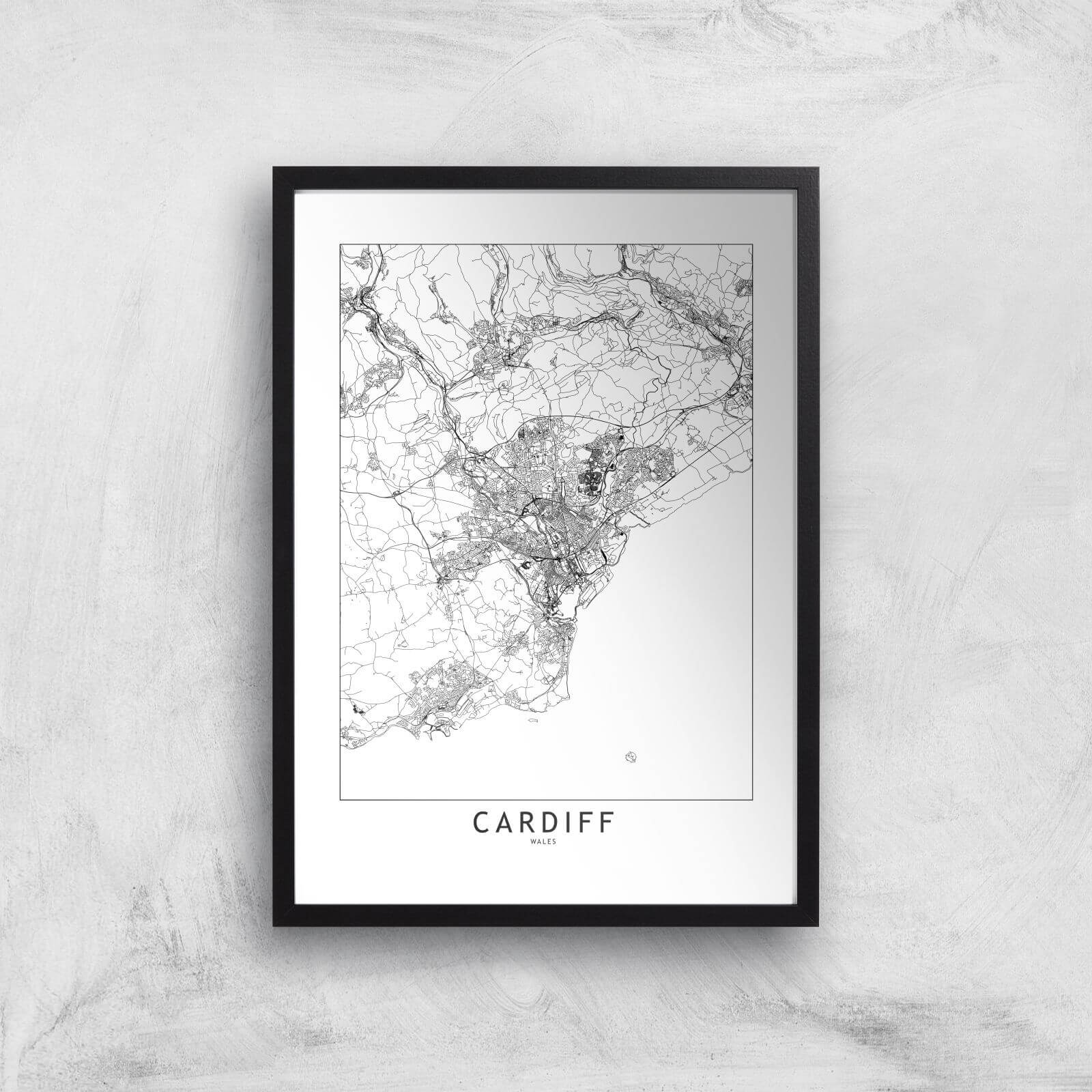Cardiff City Map Giclee Art Print - A3 - Black Frame