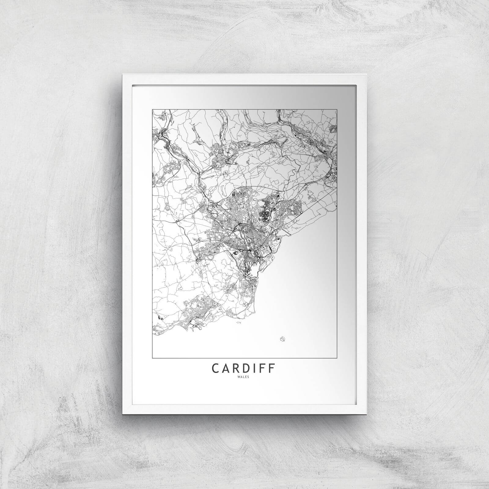 Cardiff City Map Giclee Art Print - A2 - White Frame