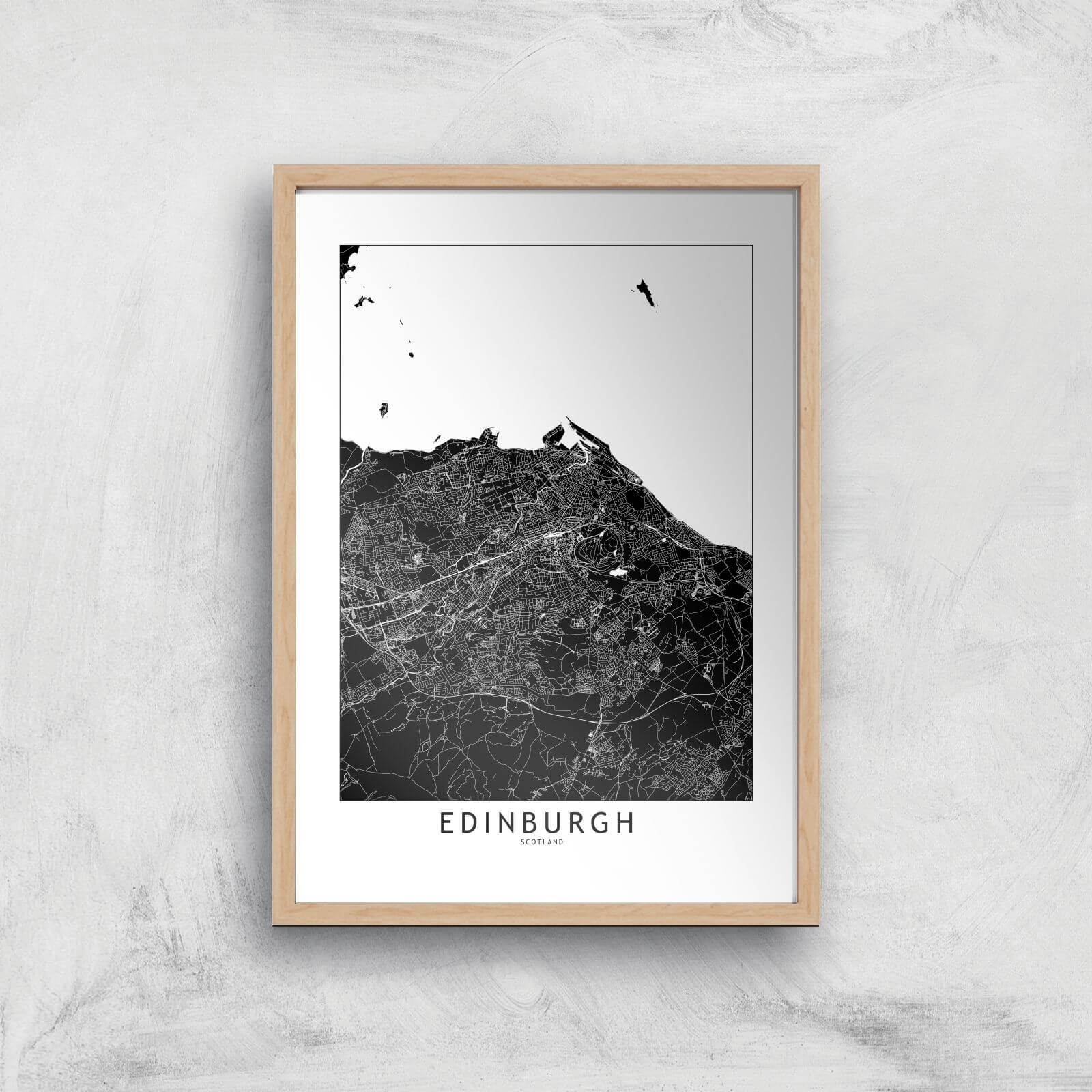 Negative Edinburgh City Map Giclee Art Print - A4 - Wooden Frame