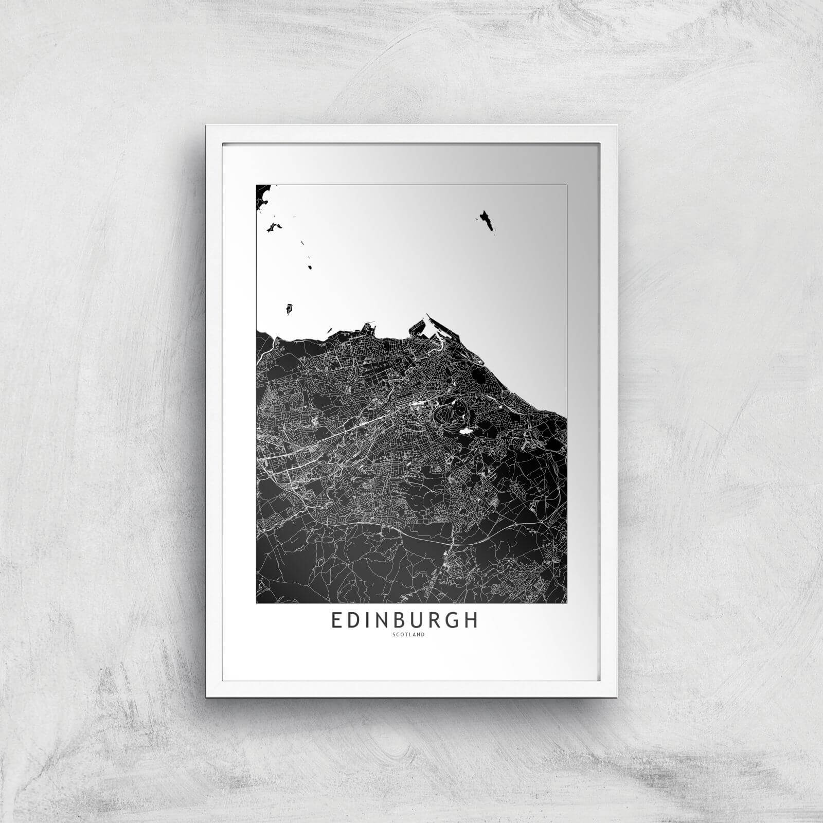 Negative Edinburgh City Map Giclee Art Print - A2 - White Frame