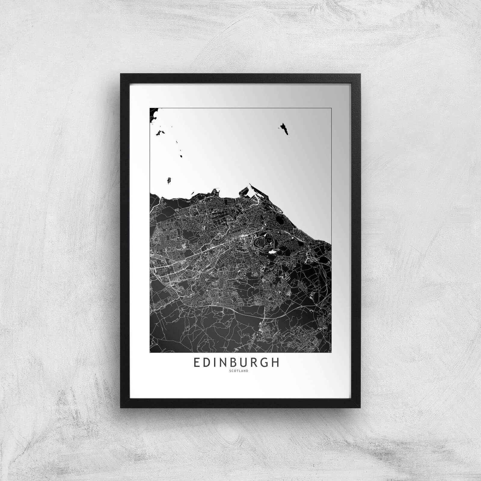 Negative Edinburgh City Map Giclee Art Print - A2 - Black Frame