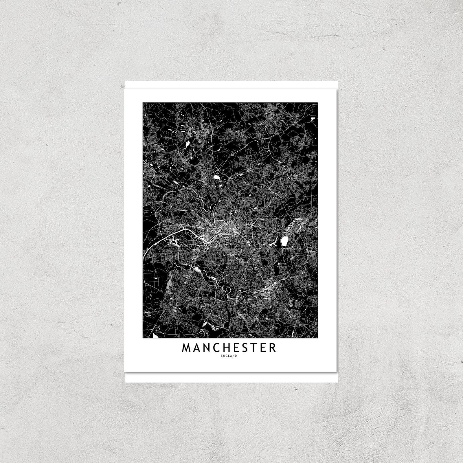 Negative Manchester City Map Giclee Art Print - A3 - Print Only