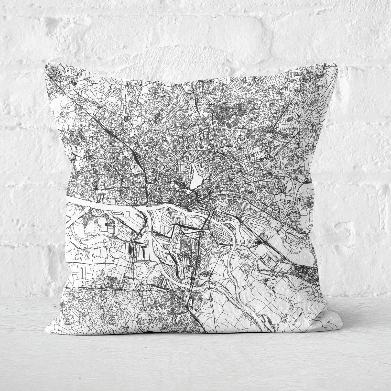 Hamburg City Map Square Cushion - 60x60cm - Soft Touch