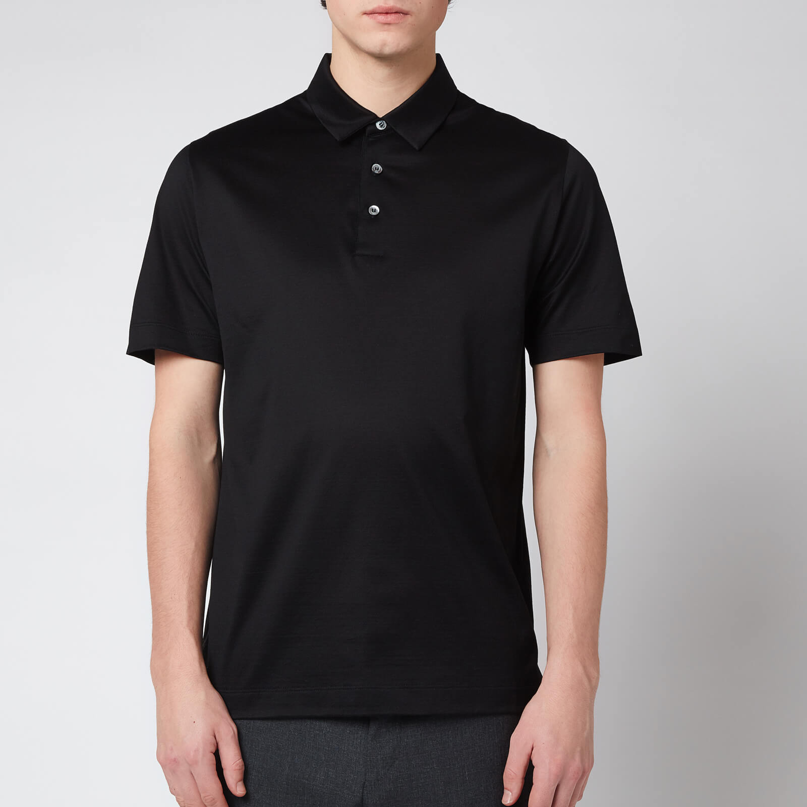 Canali Men's Cotton Jersey Short Sleeve Polo Shirt - Black - IT 50