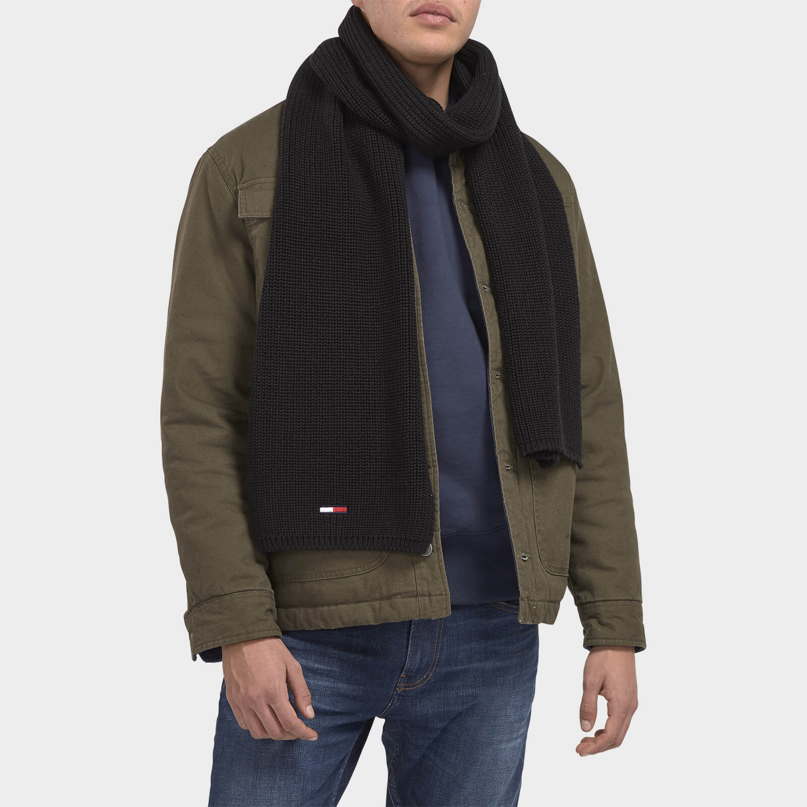 Tommy Jeans Men's Basic Flag Ribbed Scarf - Black