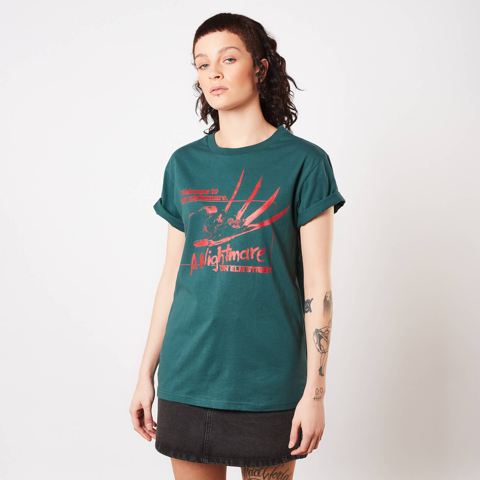 Image of A Nightmare On Elm Street Welcome To My Nightmare Damen T-Shirt - Dunkelgrün - S - Forest Green