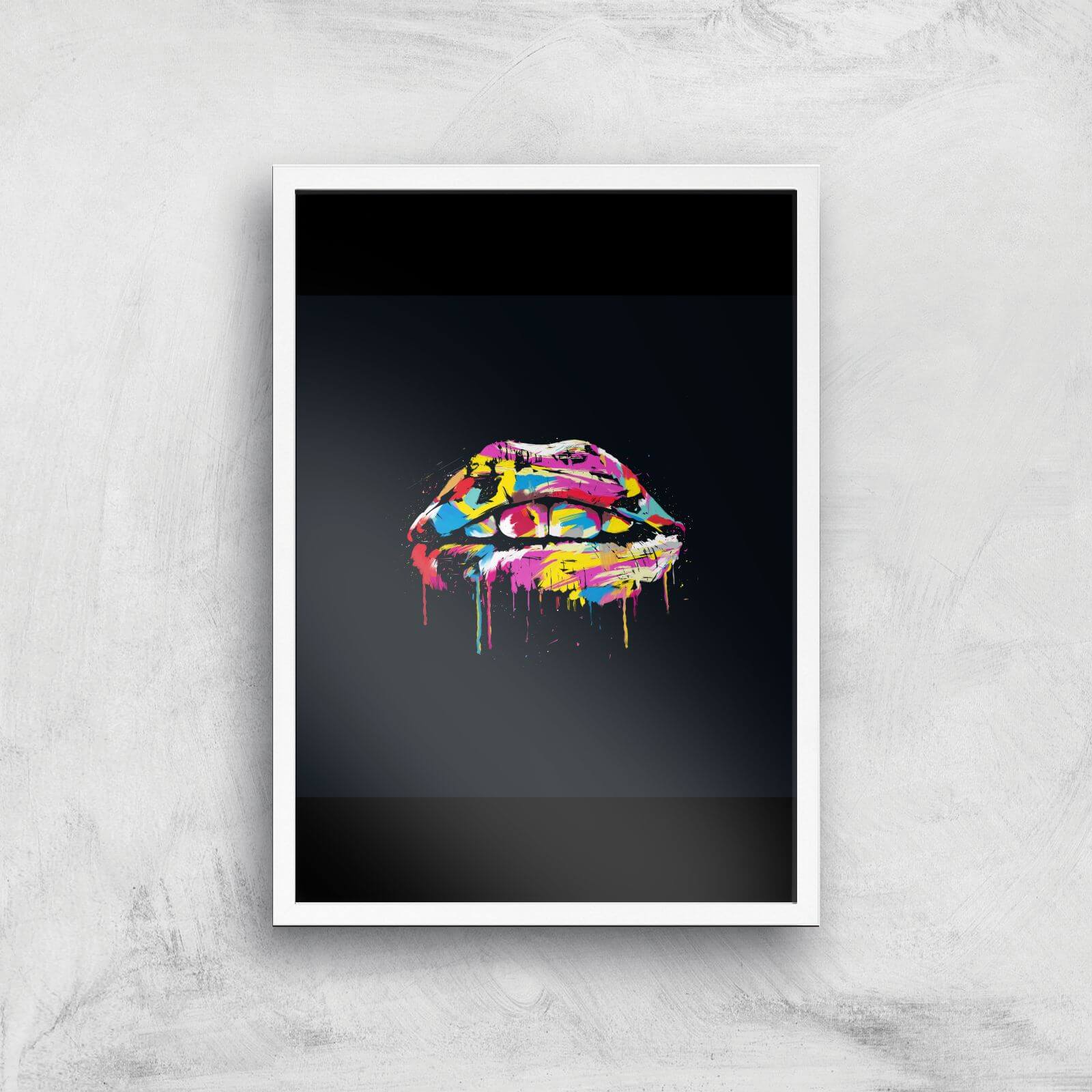 Colour Lips At Night Giclee Art Print - A3 - White Frame