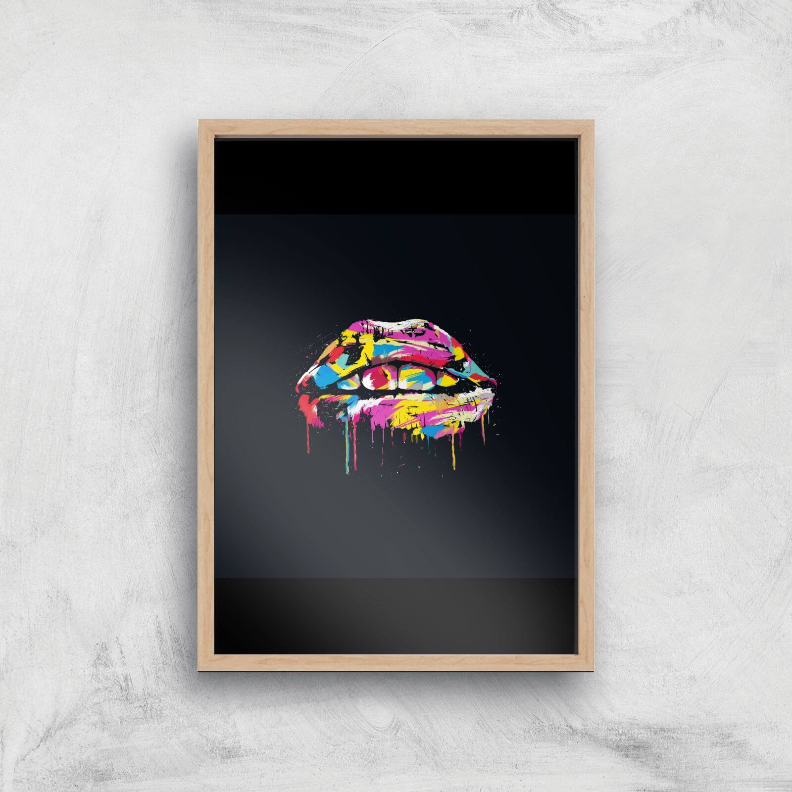 Colour Lips At Night Giclee Art Print - A2 - Wooden Frame