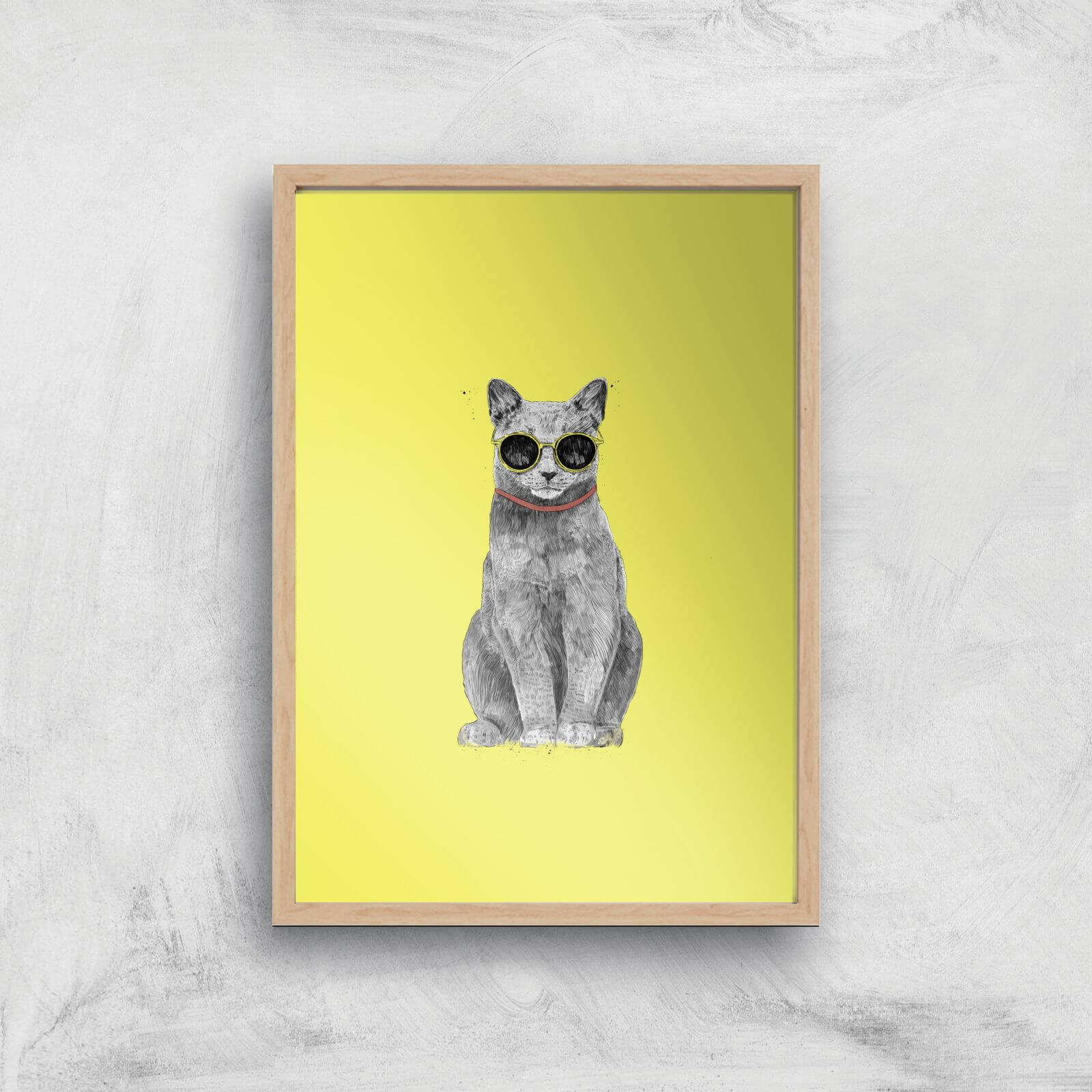 Summer Cat Giclee Art Print - A4 - Wooden Frame