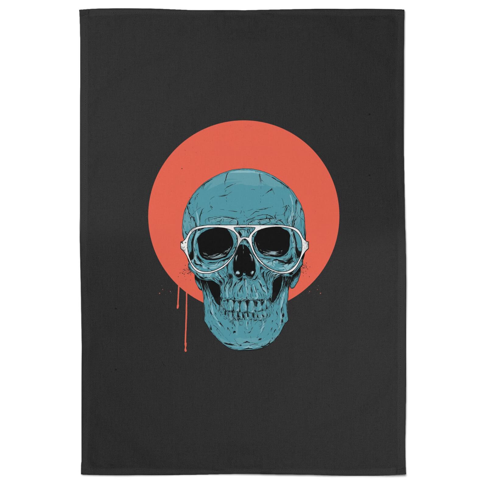 Blue Skull Cotton Tea Towel - Black