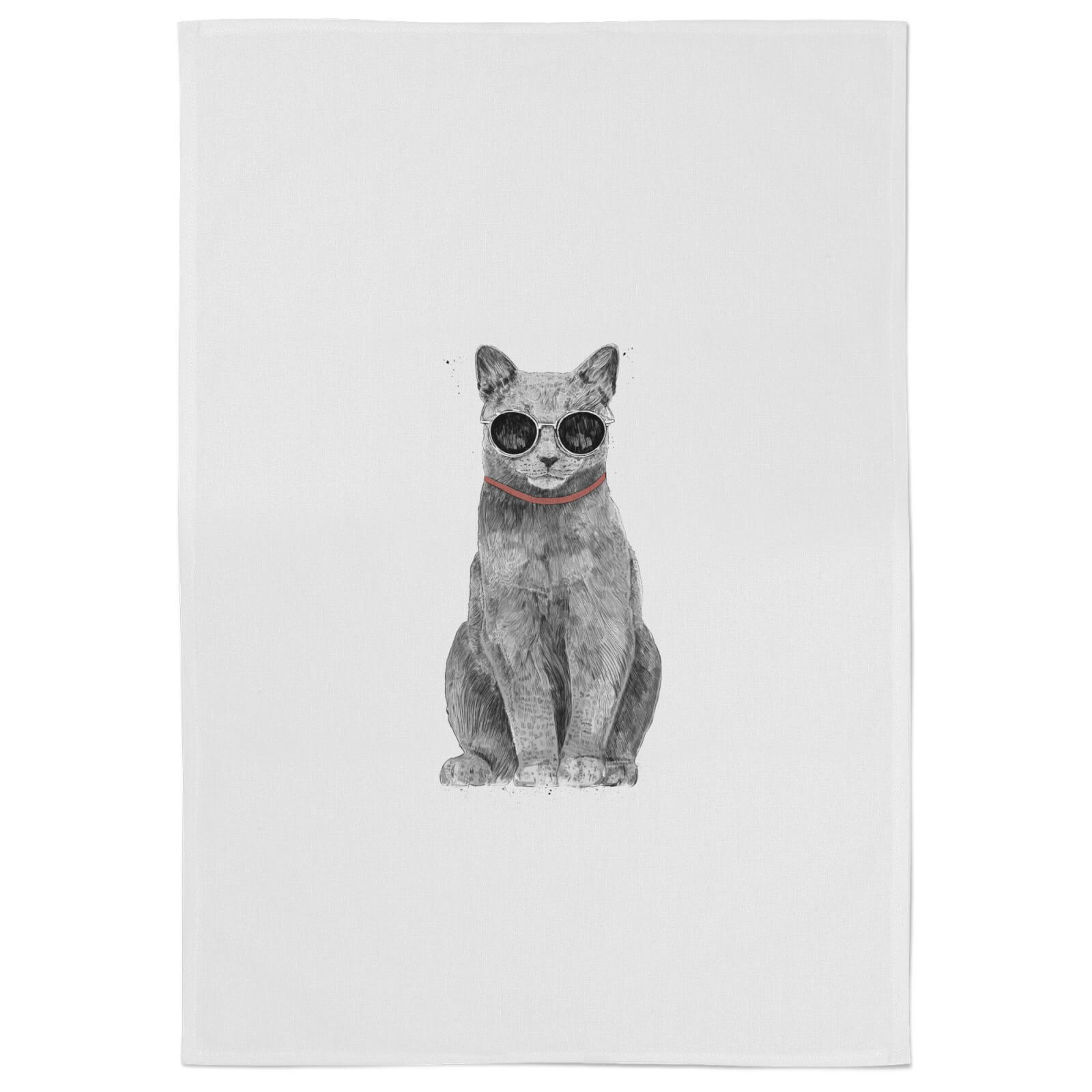 Summer Cat Cotton Tea Towel - White