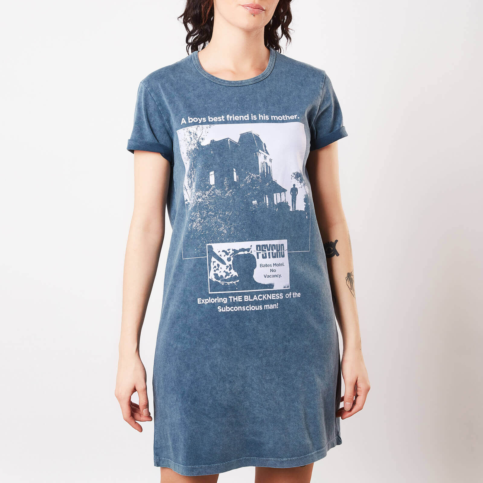 Psycho Mother Knows Best Women's T-Shirt Dress - Navy Acid Wash - XXL