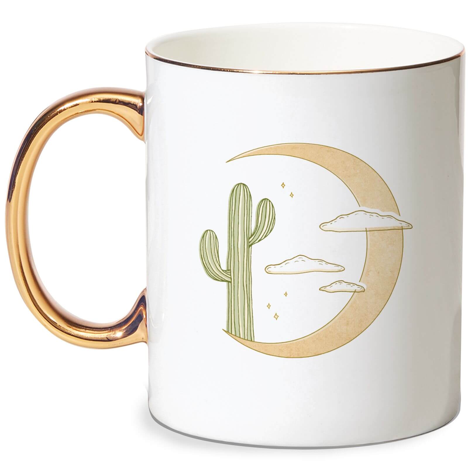 Moon Cactus Bone China Gold Handle Mug