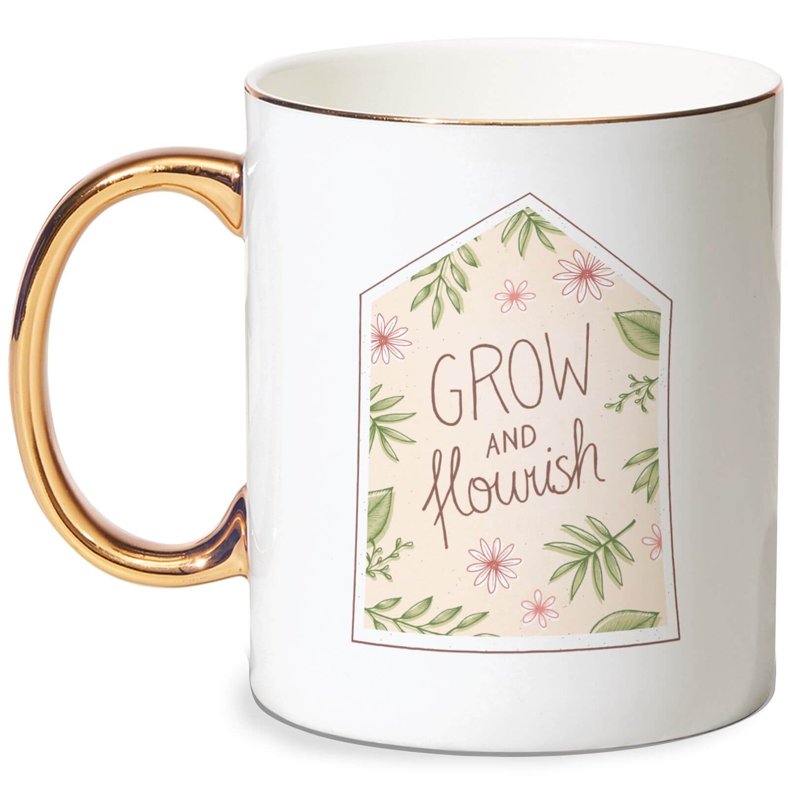 Grow And Flourish Bone China Gold Handle Mug