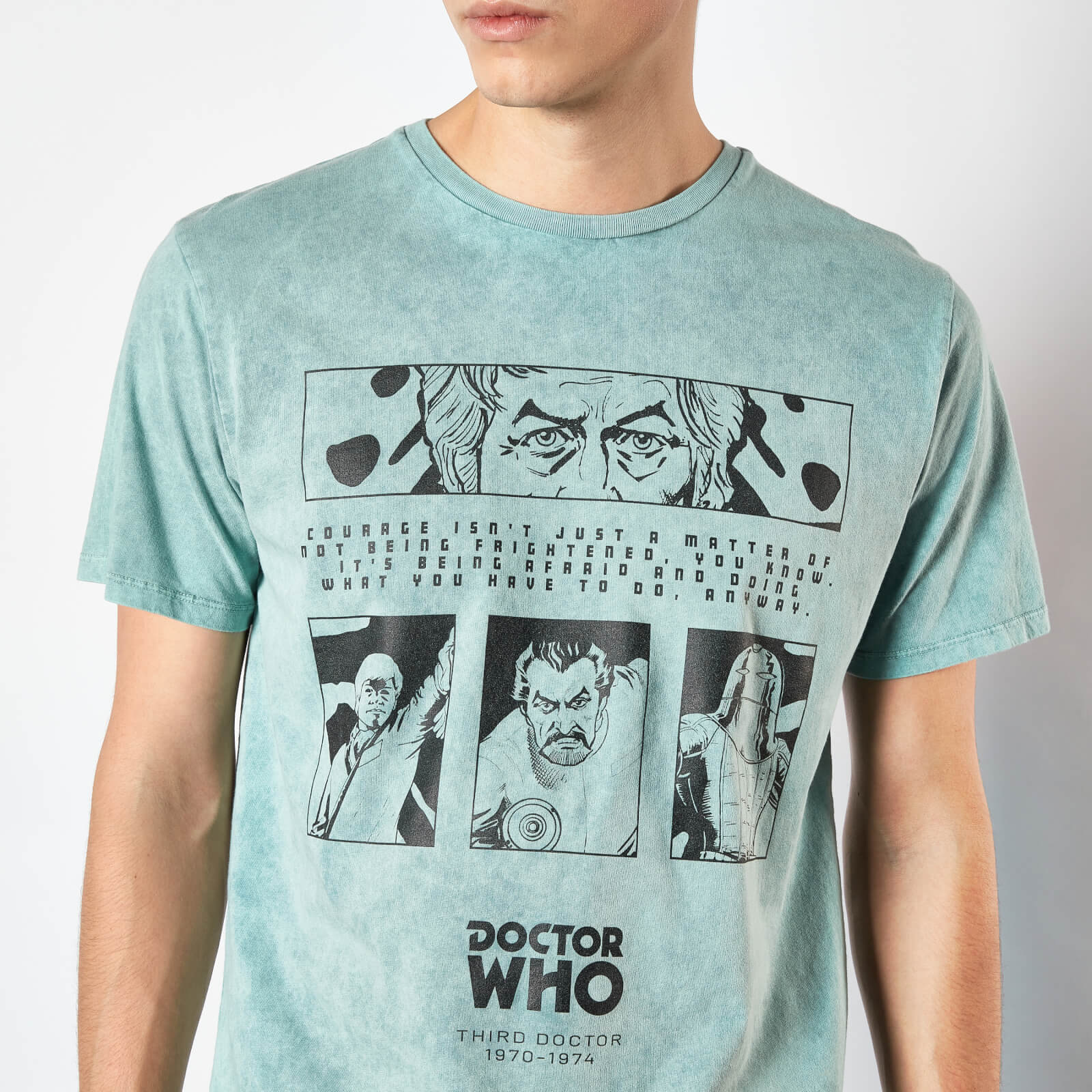 Doctor Who 3rd Doctor Unisex T-Shirt - Mint Acid Wash - XS