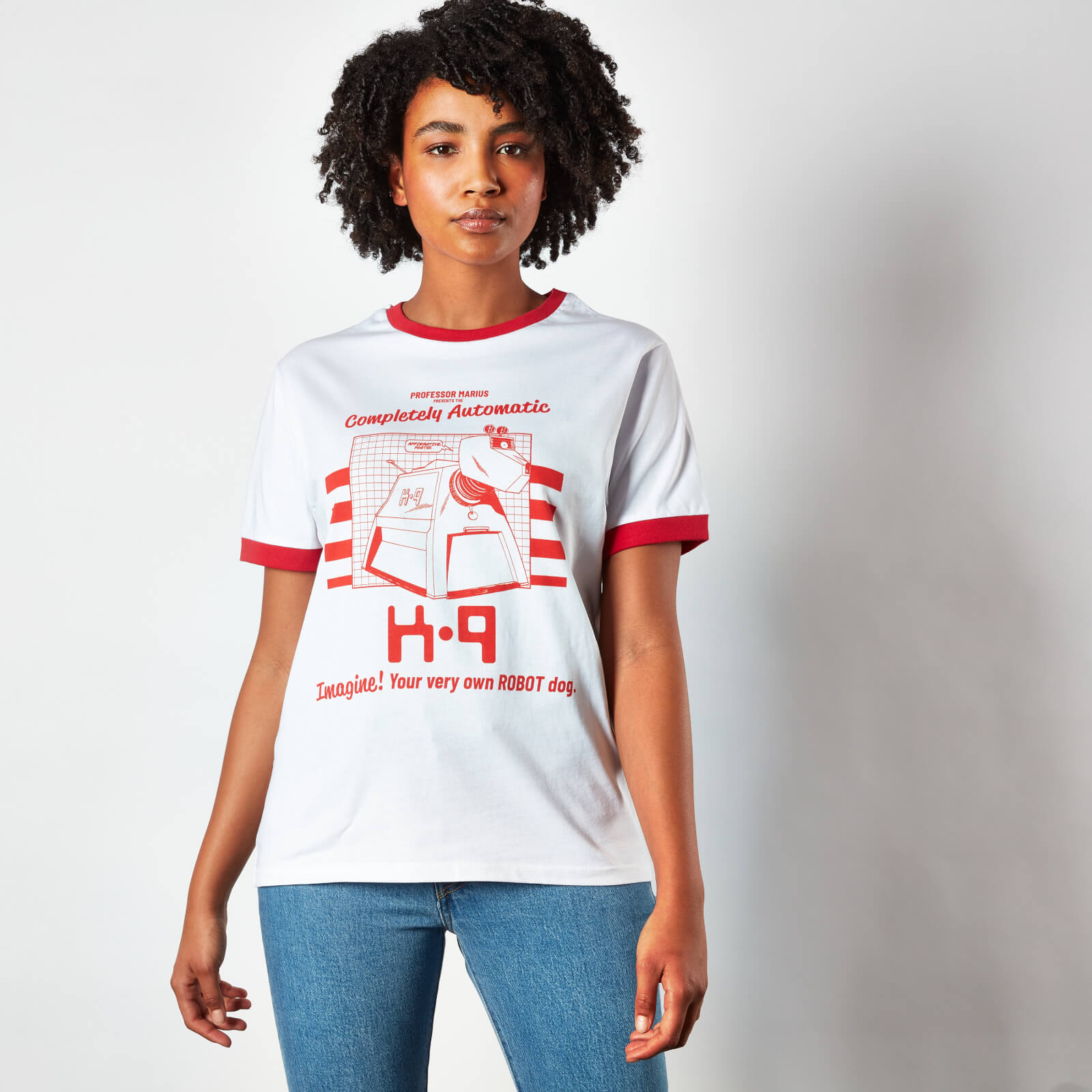 T-Shirt Unisexe Doctor Who K-9 Ringer - Blanc/Rouge - L