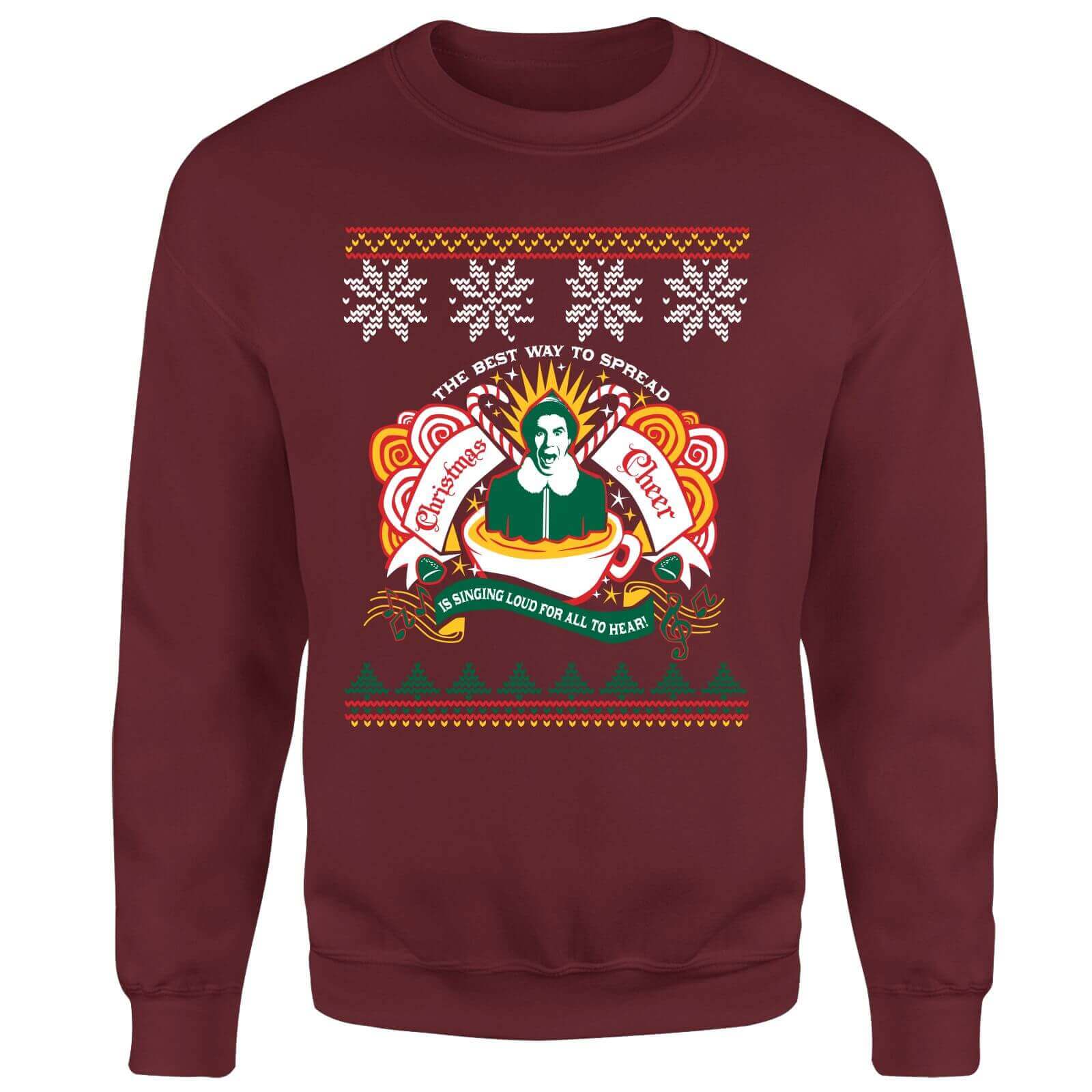 Elf Christmas Cheer Christmas Jumper - Burgundy - XL